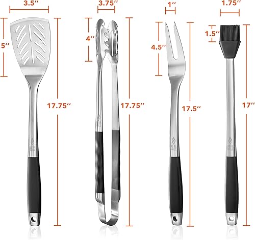 Miniatura 5 de Pure Grill Juego de utensilios de barbacoa de acero inoxidable de 4 piezas, accesorios de barbacoa de grado profesional