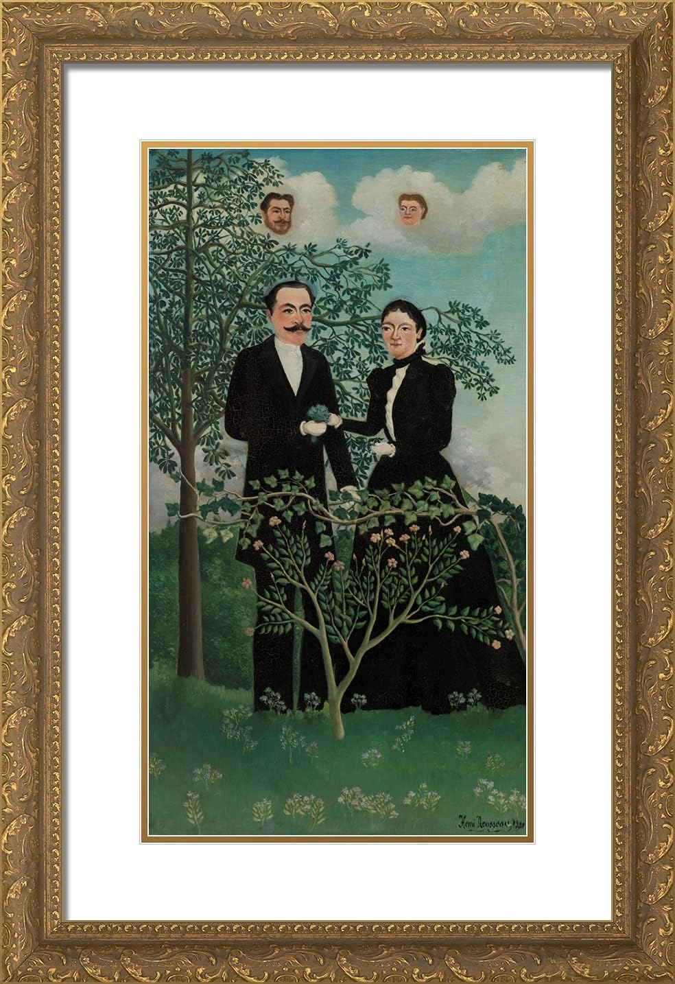 ArtDirect Rousseau, Henri 17x24 Gold Ornate Framed Art Print with Double Matting Titled: The Past and the Present