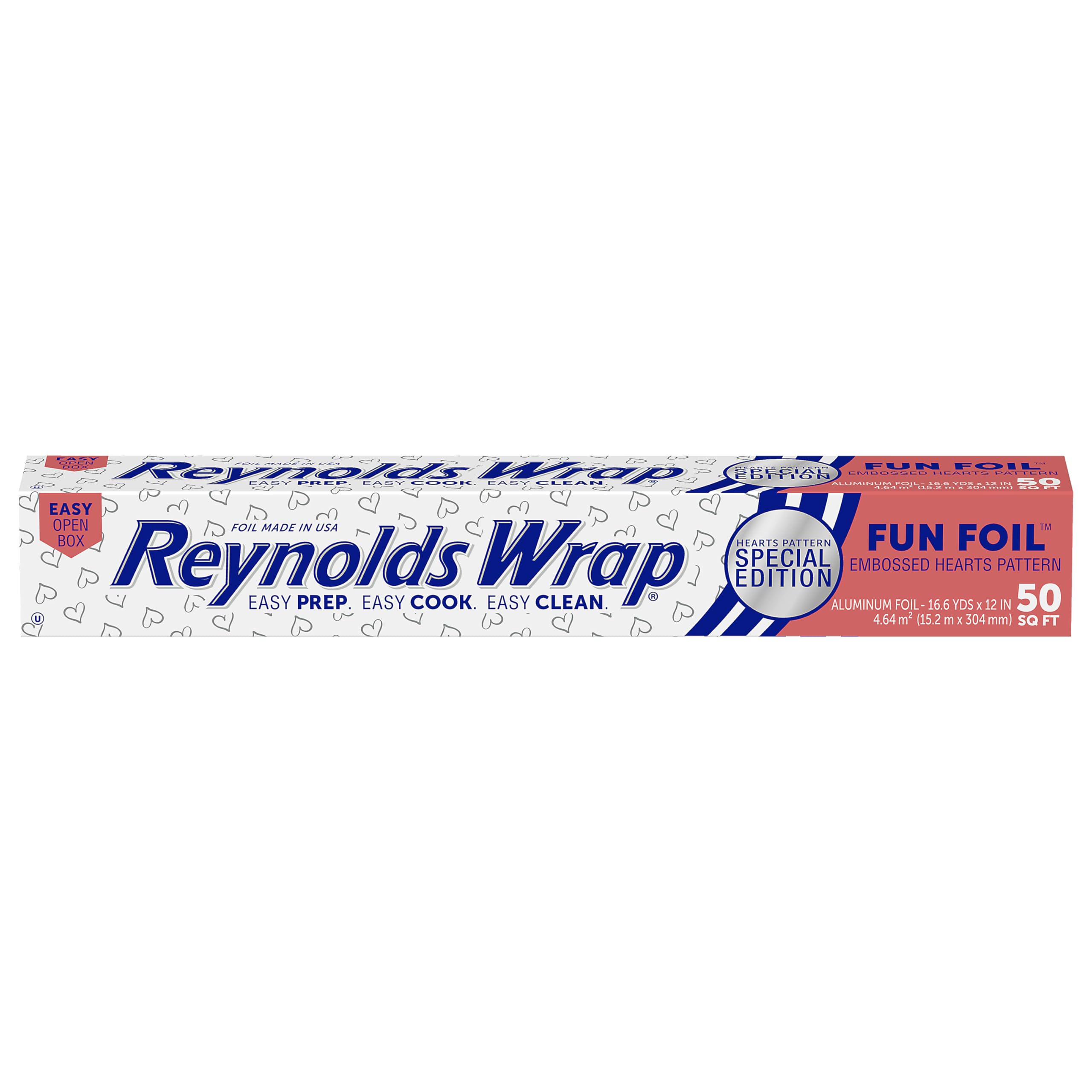 Reynolds Wrap Fun Foil Embossed Aluminum Foil Roll with Hearts, Premium Raised Textured Roll for Food Gifting, Anniversaries, Birthdays, and More, 16.6 Yards x 12 Inches, 50 Sq. Ft.
