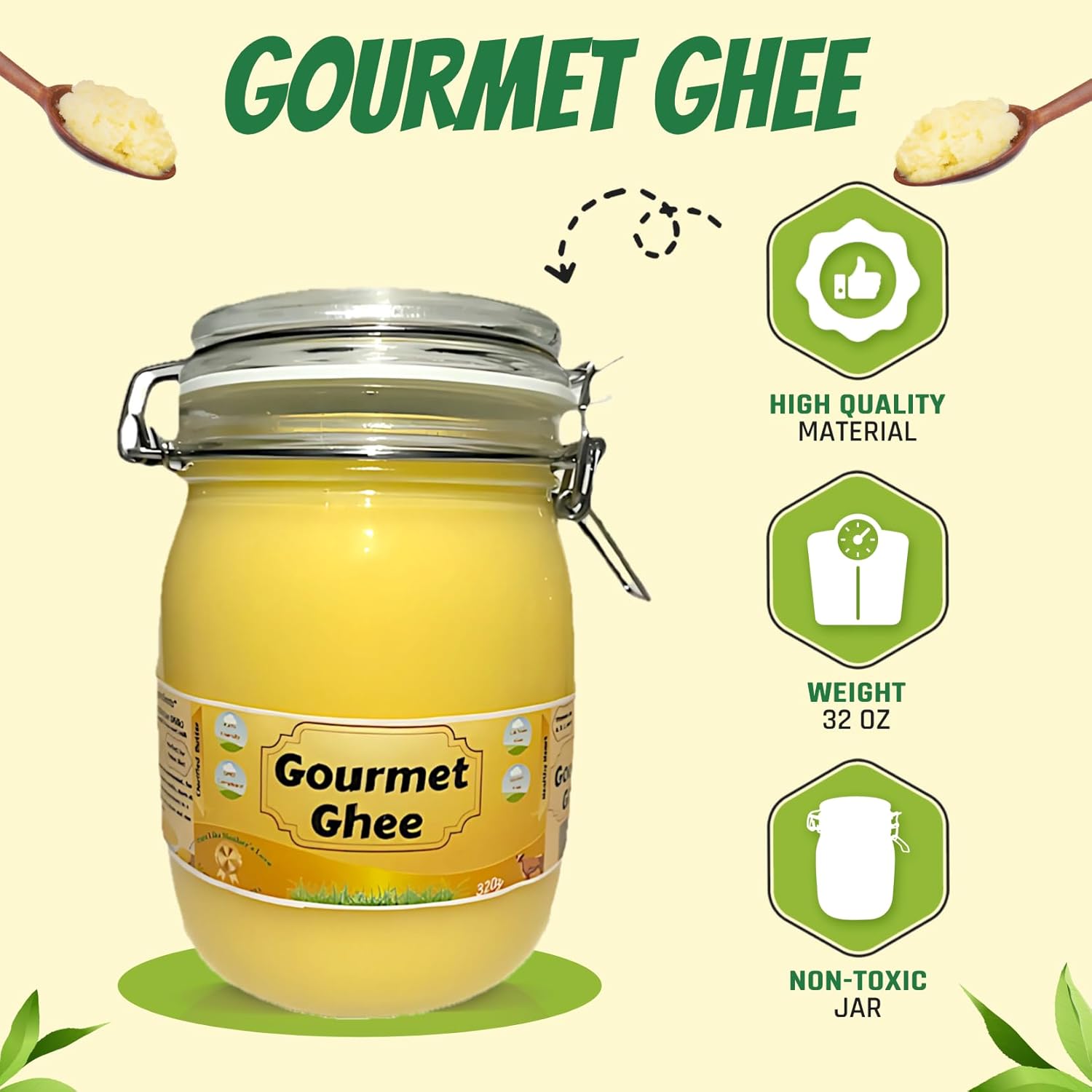 Premium Gourmet Ghee — Dairy Free Butter Alternative for Cooking, Baking & Frying, High Heat Fat, Versatile Energy, Gut, and Immune Health Support 2 lb (32 oz) 2 Pack