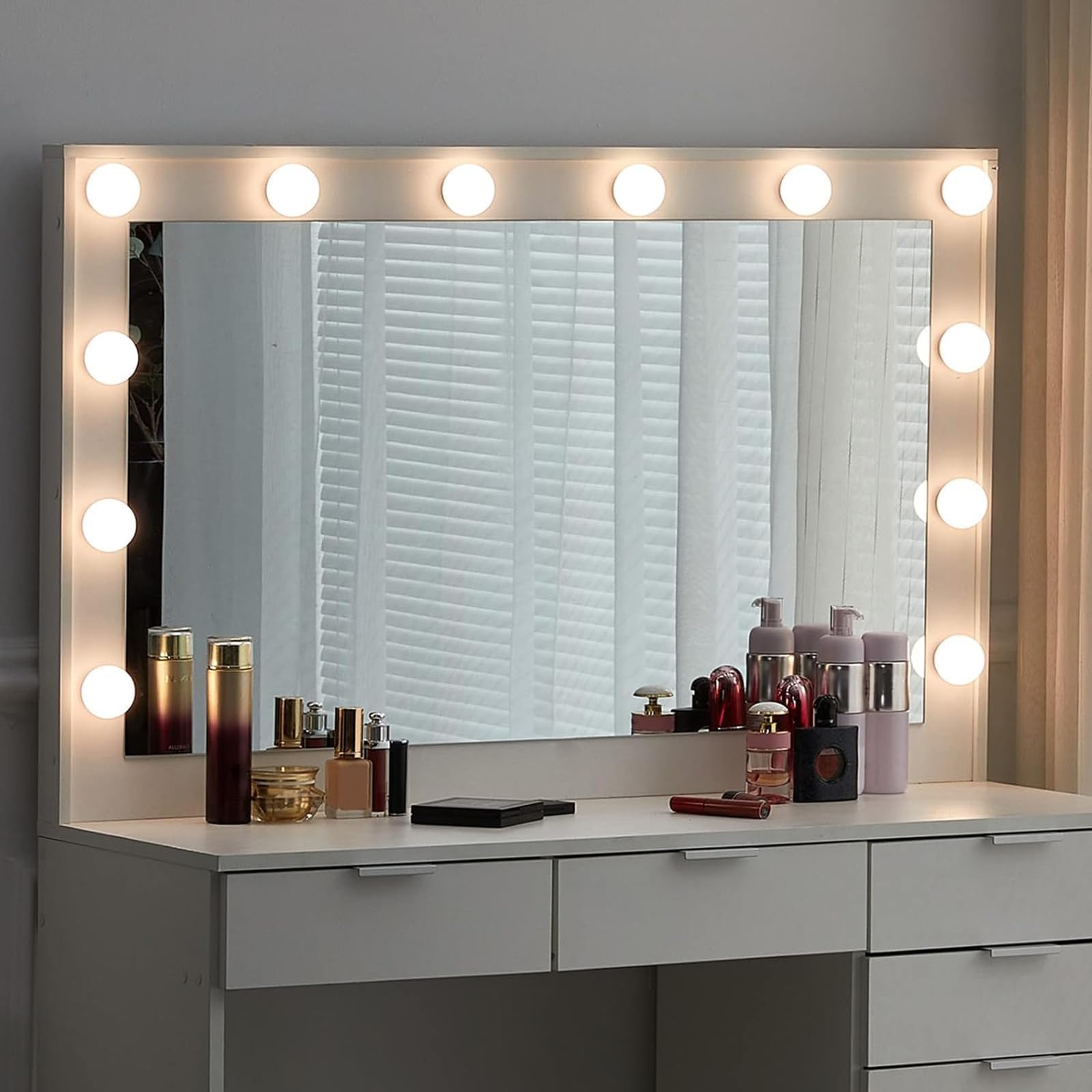 CLIPOP Tavolino da Trucco con Specchio a LED, Tavolino da Trucco con sgabello, Tavolino da Toilette con 4 Cassetti e 1 Contenitore Chiuso per la Camera da Letto