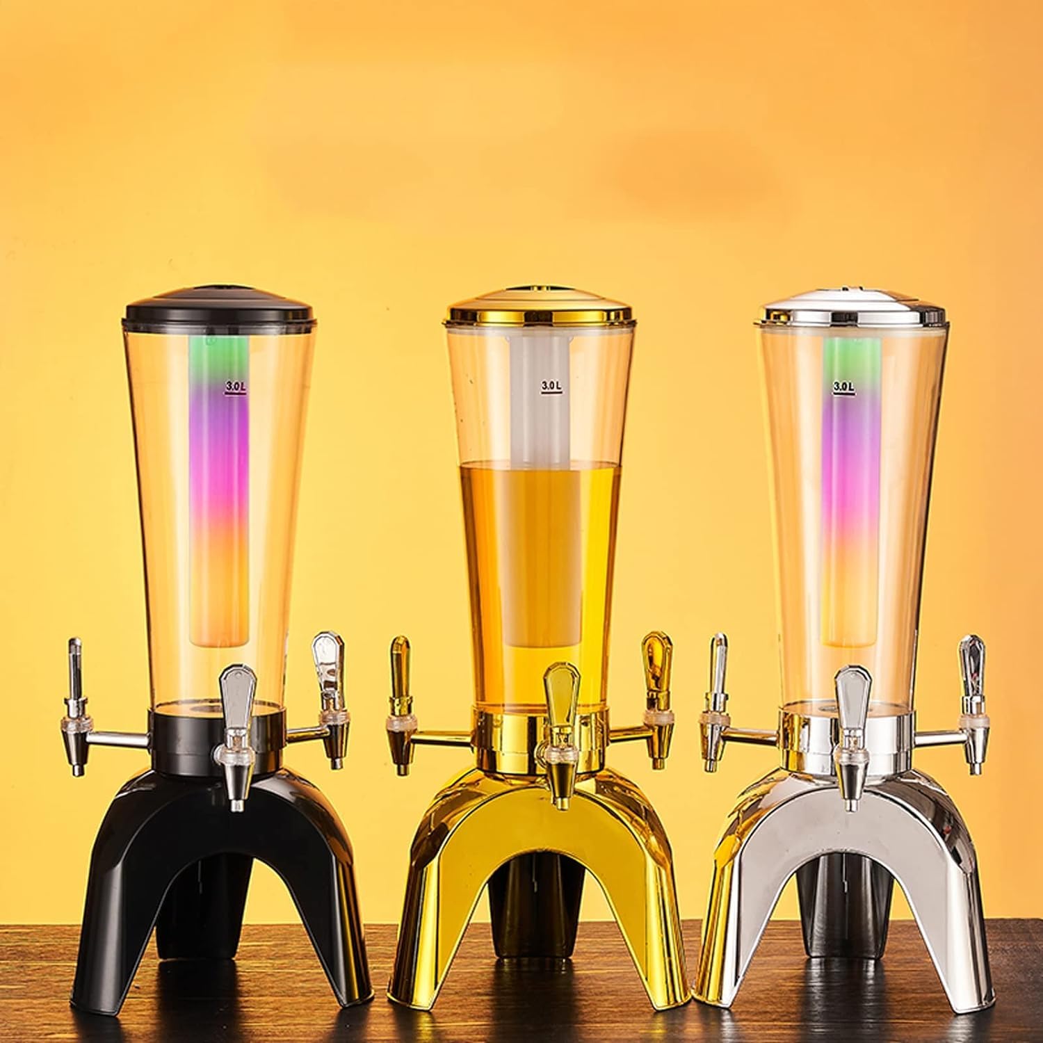 Dispensador de torre de cerveza Dispensador de cerveza de 3 litros con grifo Torre de cerveza con barril de cerveza iluminado comercial con carámbanos extraíbles para el hogar, restaurante,