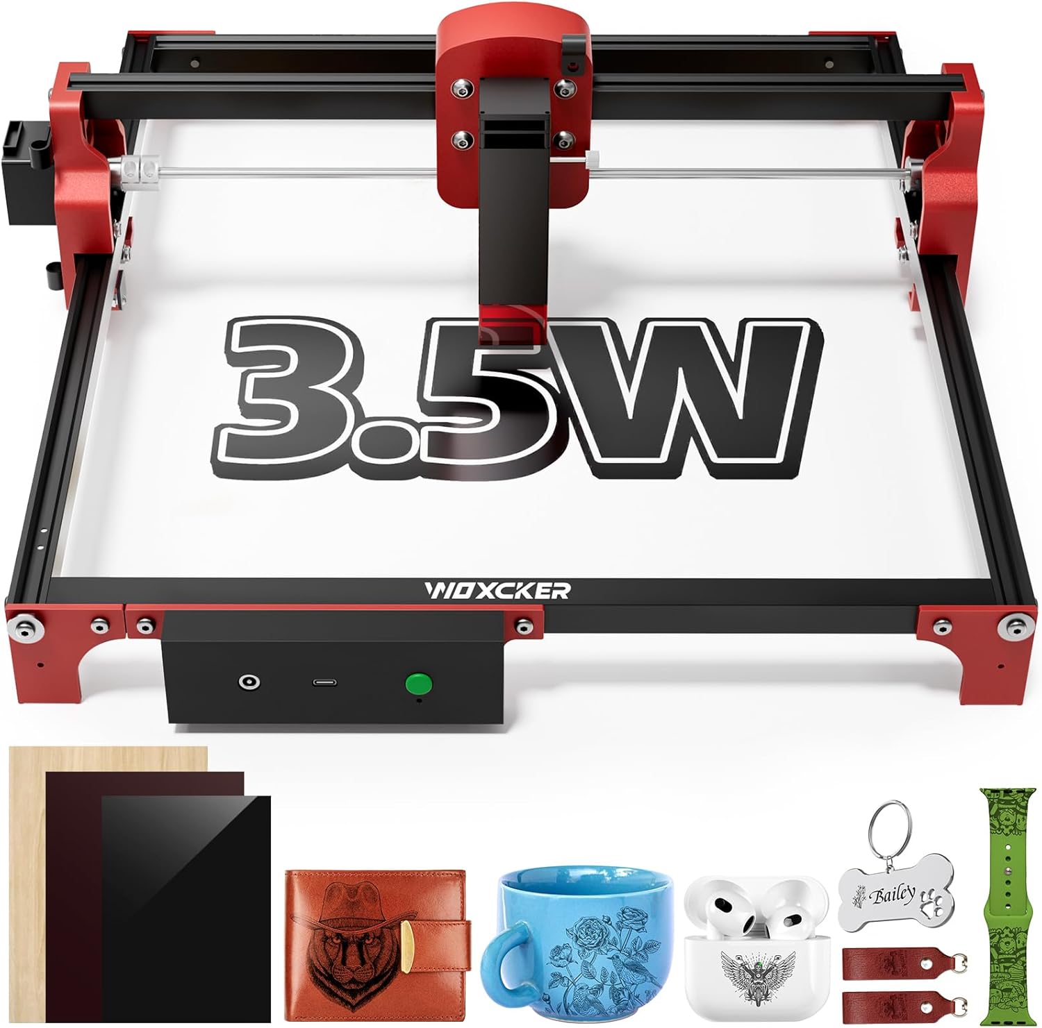 Laser Engraver, Woxcker S2 3.5W Laser Engraving Machine, 300mm*300mm Bed Size 0.05mm Laser Spot for DIY, Wood, Metal, Acrylic, Leather, Beginner-Friendly (Class 1 Output Wattage: 3500 mW) 300mm 3.5W