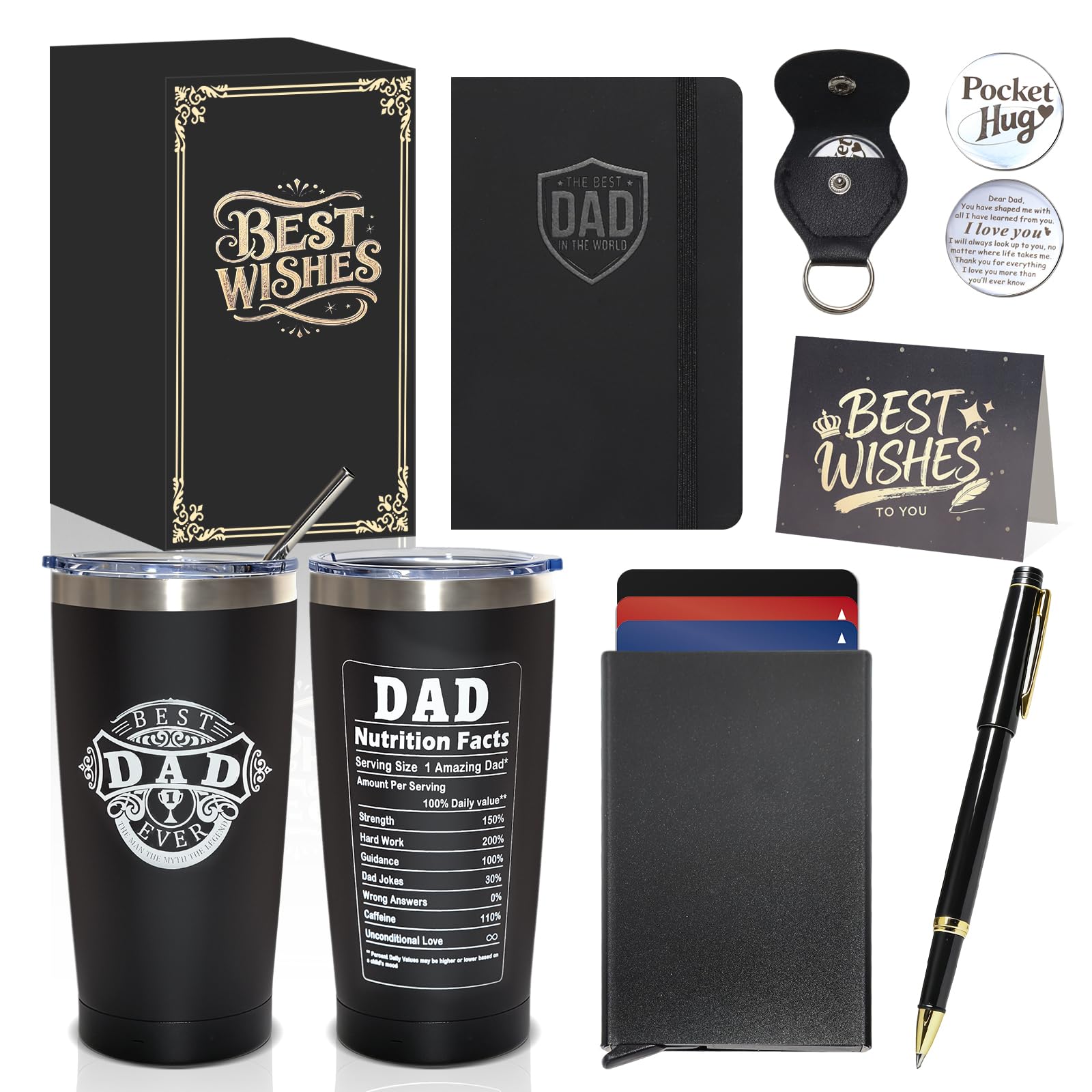 COSBERY Birthday Gifts for Dad, Fathers Day/Christmas Gifts from Daughter Son, Personalised Presents for Daddy, Best Present Idea for Father, 20OZ Insulated Tumbler, A6 Notebook & Essentials
