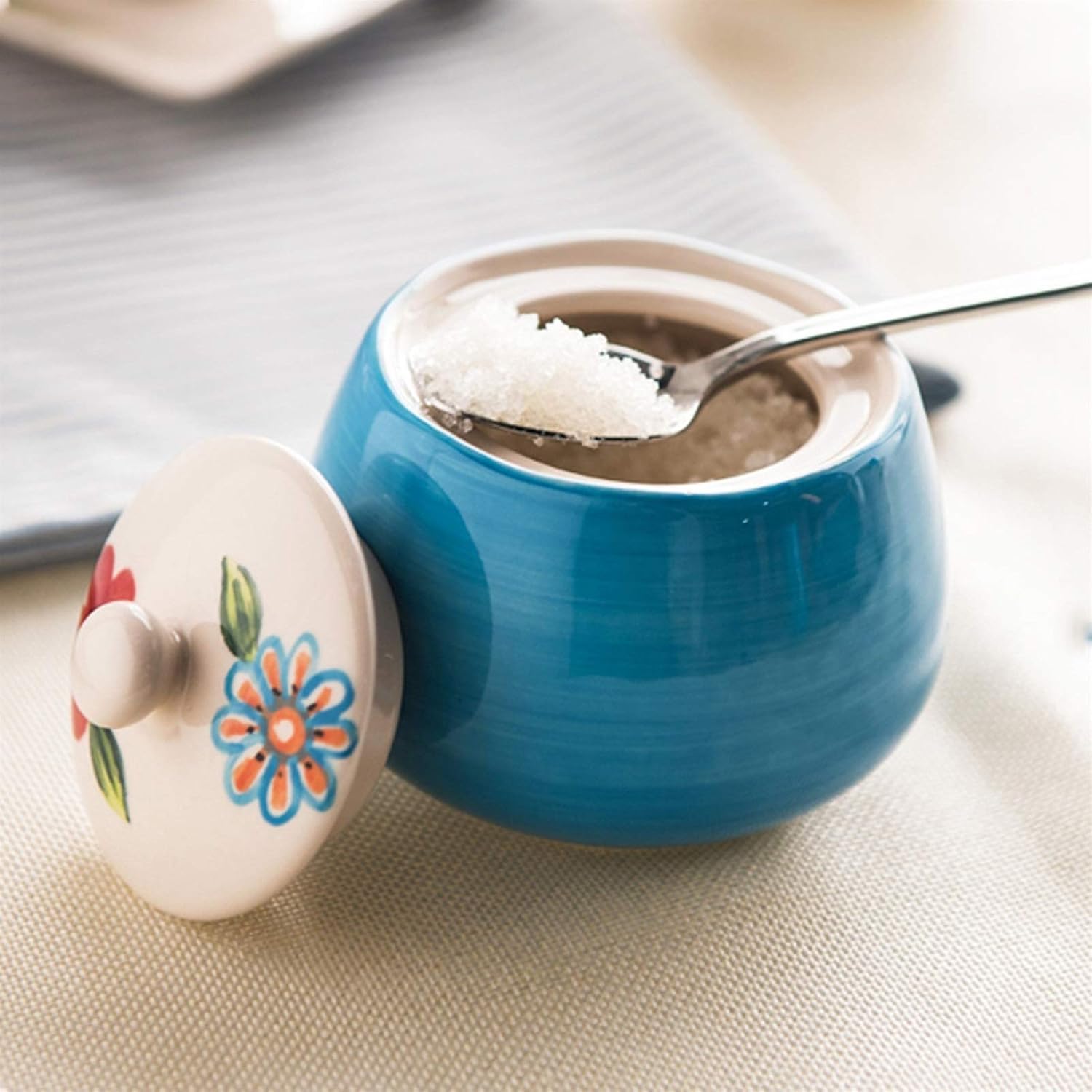 Sugar Bowl Sugar Bowl Creative Simple Kitchen Cafe Hotel Ceramic Sugar Bowl with Lid Coffee Flavor Storage Jar is a Good Partner for Coffee Sugar Bowl with Lid,