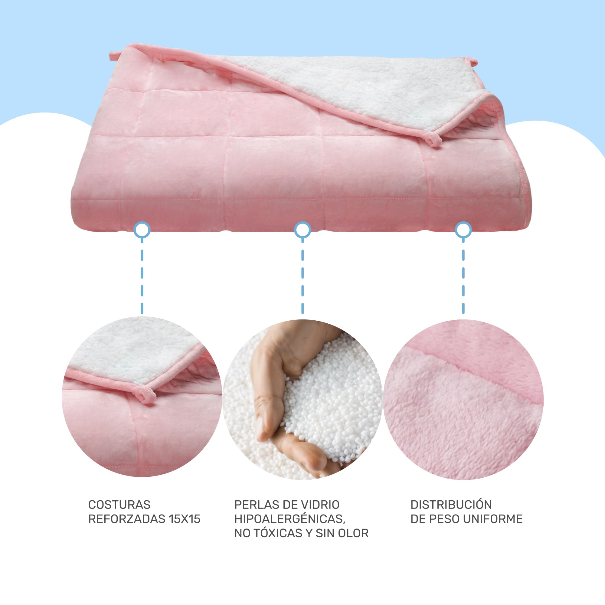 Dailydream Manta terapéutica de peso | 135x200 | 6 kg | Rosa | de forro polar esponjoso | con relleno de cuentas de cristal | manta pesada para dormir | Manta terapéutica de peso | para cuerpos con
