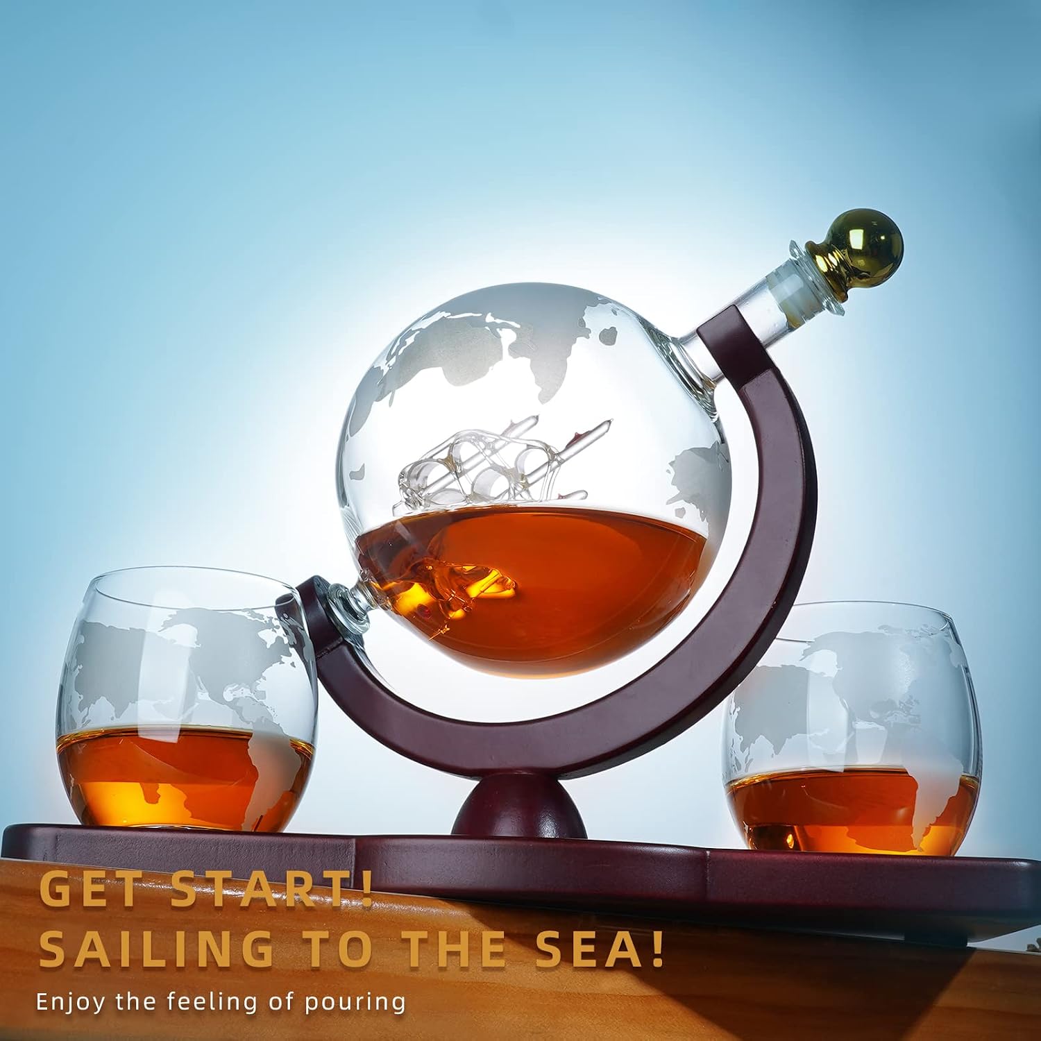 Gifts for Men Dad Husband from Wife Daughter Son, Unique Christmas Anniversary Birthday Gifts for Him, Whiskey Decanter Globe Set with 2 Glasses, Bourbon Scotch Liquor Cool Stocking Stuffers Presents, view 2