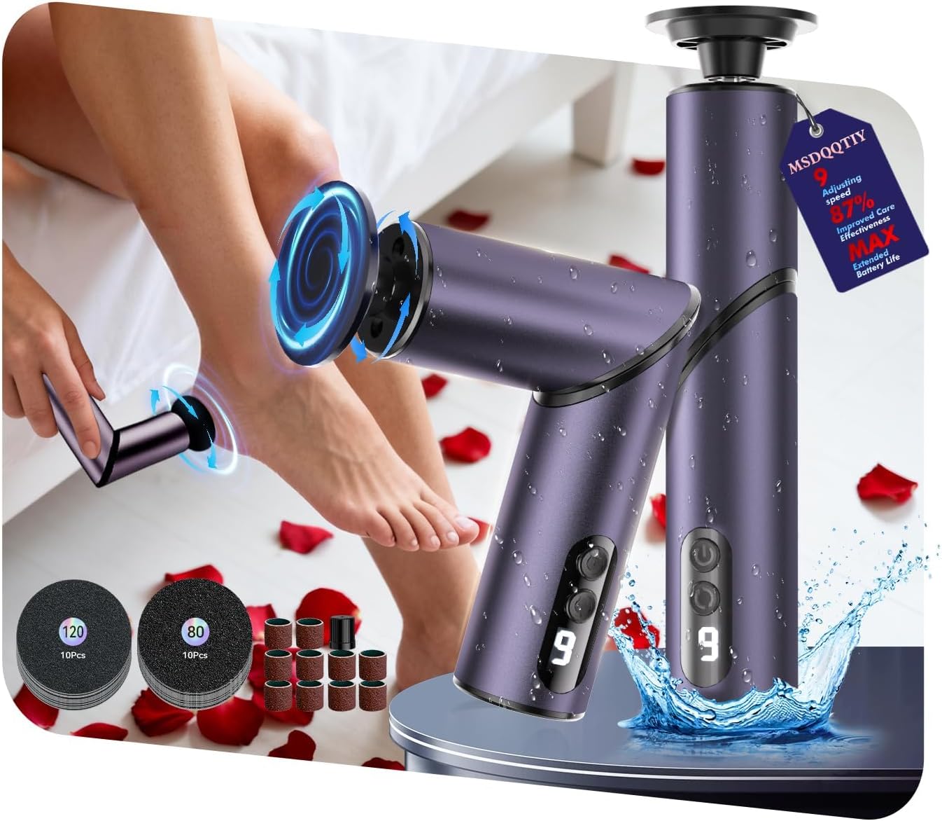 5-in-1 Professional Electric Callus Remover(Portable & Foldable), Removes 99.92% of Calluses in 3 Mins, Rechargeable Foot File Pedicure Kits with 10 & 40 Grit Pads for Soft Smooth Feet, Purple