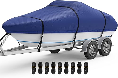 Vista 11 de Cubierta de barco RVMasking, de poliéster de lona ultragruesa de 1400D con doble revestimiento impermeable de PU, se adapta a 17-19 pies de barco