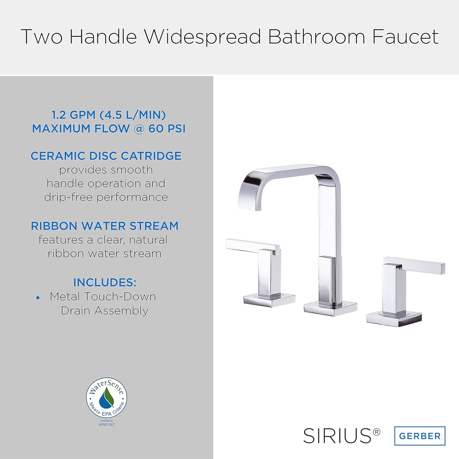 Buу 1 gеt 1 Gerber D304644 Sirius Widespread Bathroom Faucet with Metal Touch-Down Drain, Chrome
