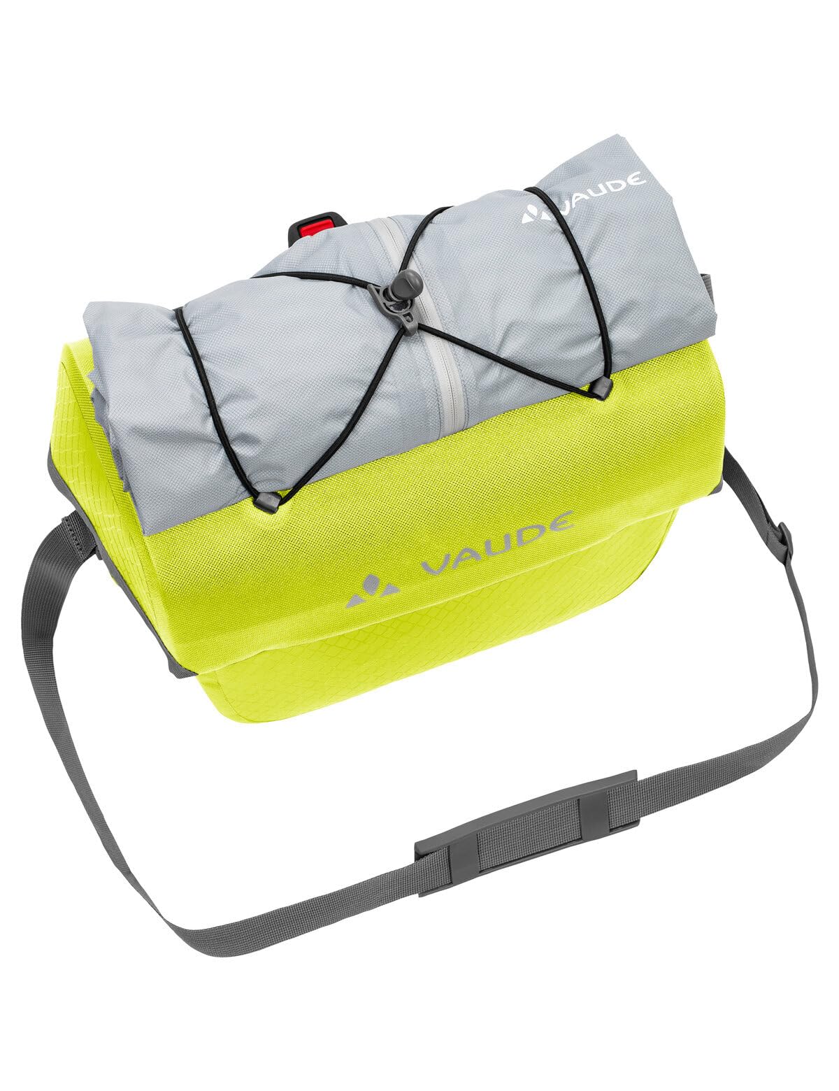 Bolsa para manillar Aqua Box de VAUDE. Hecha en lona libre de PVC con 6 litros de volumen. Puede ser usada como bolsa para manillar o bolsa de viaje, con correa de hombro desmontable. Verde cotorra