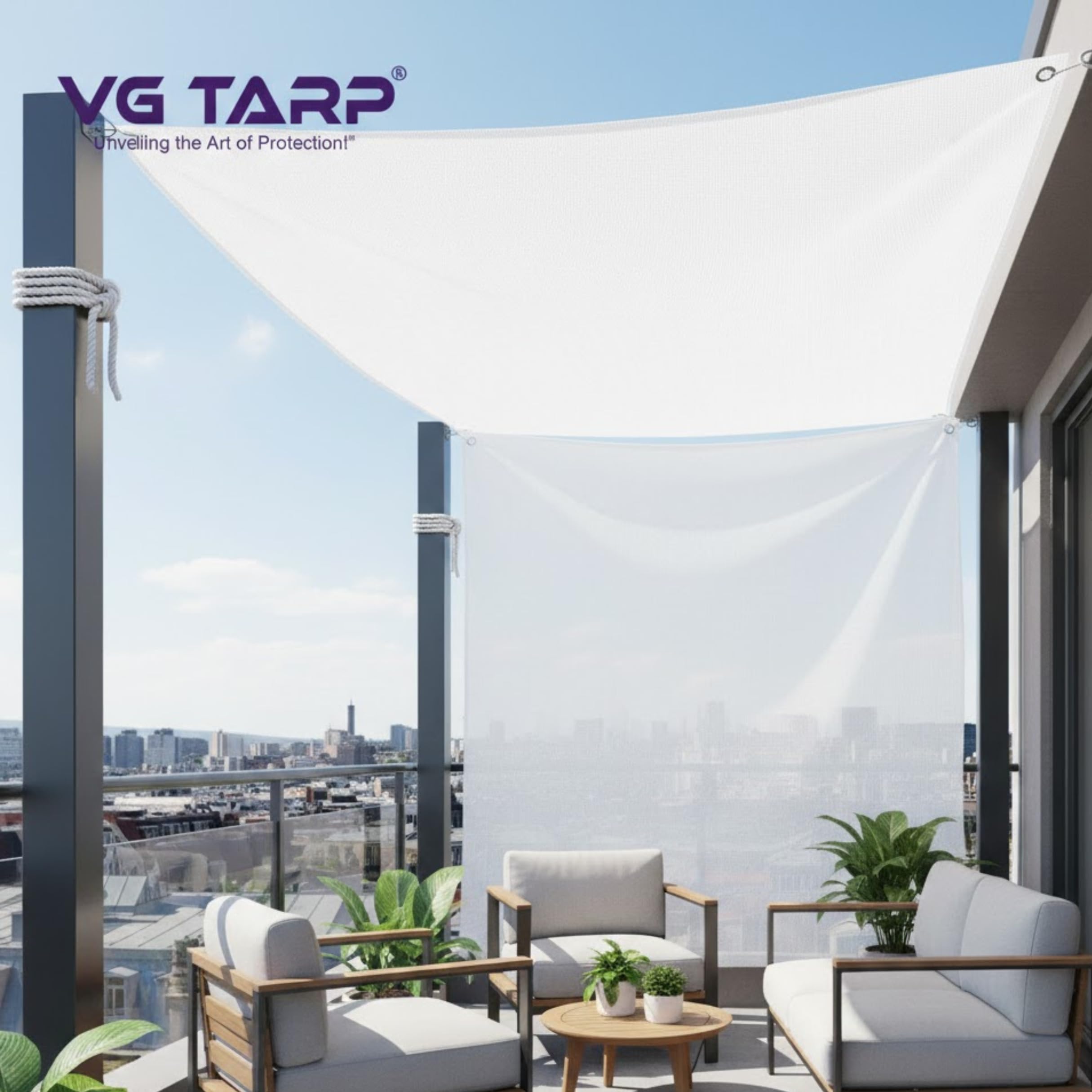 VG TARP White Shade Net 90% UV Protected (10FT x 16FT) | Heavy Duty Breathable Sun Shade Mesh with Metal Eyelets on Every Corner| for Garden, Greenhouse, Balcony, Terrace, Plants & Outdoor Cover 1