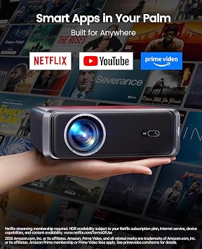 Smart Outdoor Projector with WiFi6 and Bluetooth, 4K Supported Movie Projector, DoIby Audio w/ HDMI ARC, Built-in Apps, AI Auto Focus, Portable Home Proyector P65 (Gray, Standard)