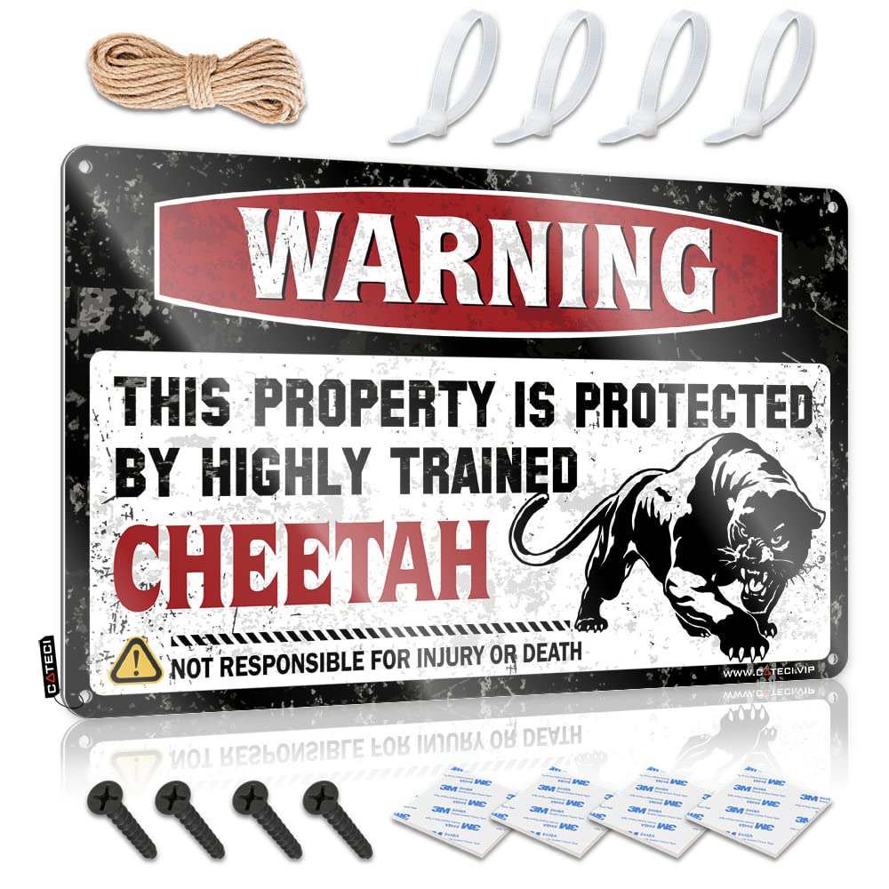 HELIOFORGE Hot Beer Tin Sign Warning This Property Is Protected By A Highly Trained Cheetah Tin Sign Backyard Bar Sign Tin Bar Signs(20X30CM)