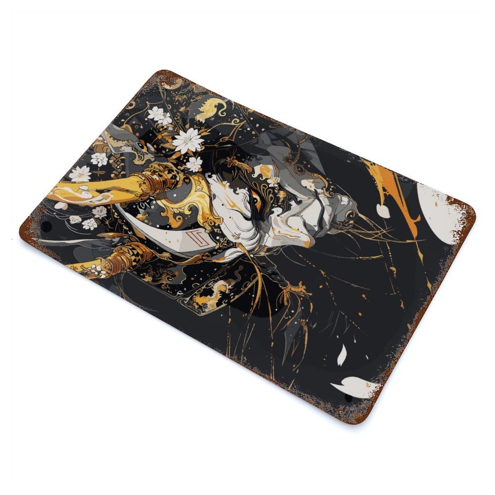 Gold Demon Japan Aged Metal Wall Plaque 11.8"x7.9", Decorative Metal Wall Art for Garage, Pub Or Kitchen