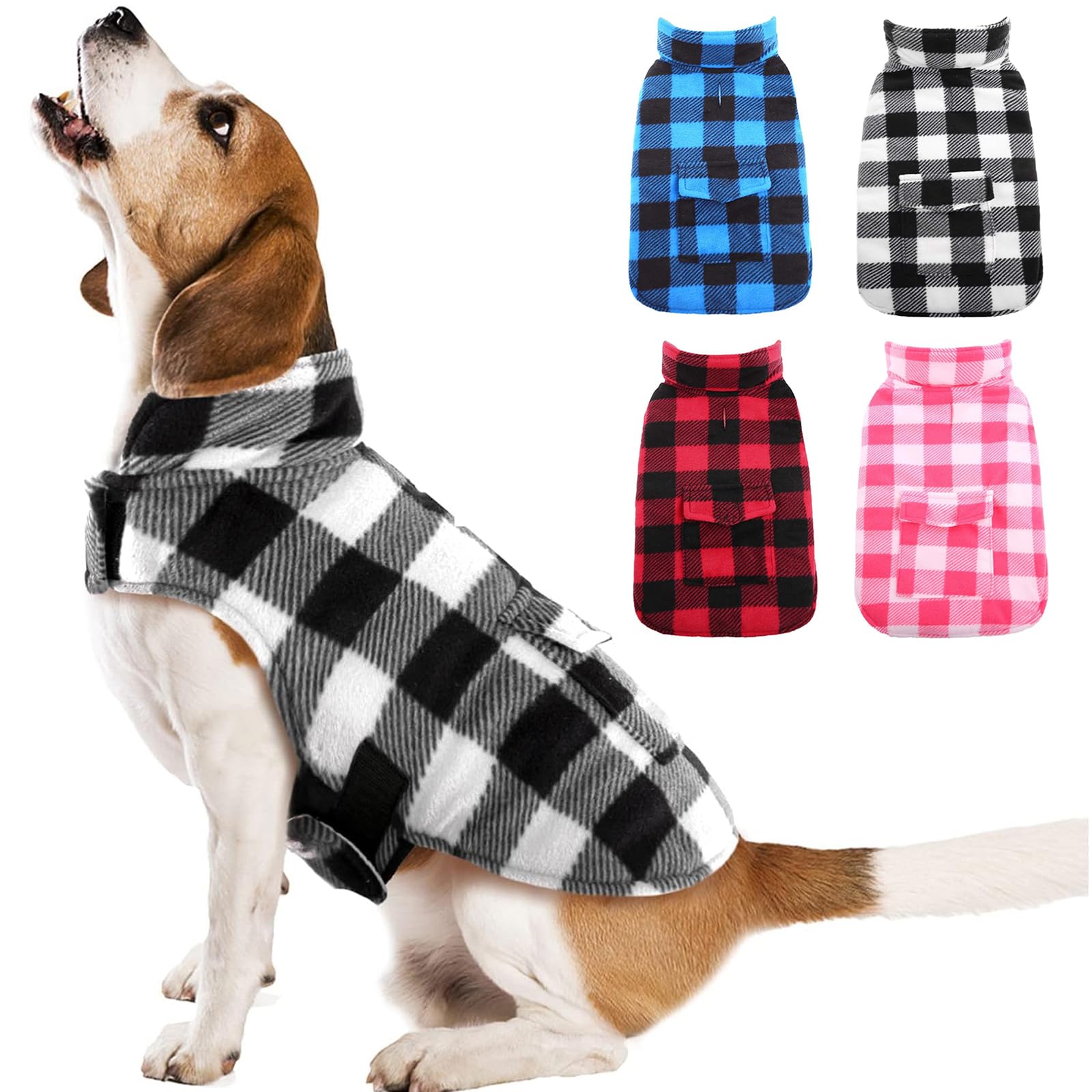 Kuoser Dog Winter Coat, Windproof Dog Fleece Jacket British Style Plaid Cold Weather Doggie Vest Coats, Reversible Cozy Warm Puppy Clothes Pet Apparel for Small Dogs XS
