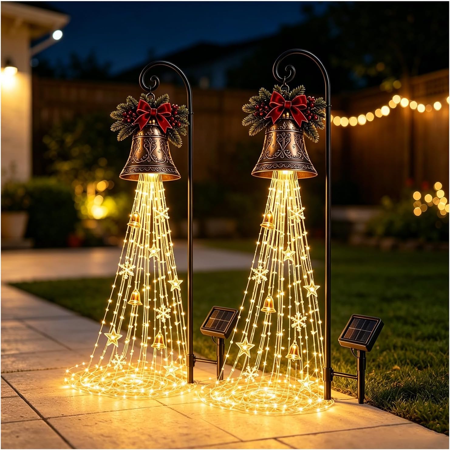 Snowman Magic Fountain Solar Cascading Snowflake Light, Xmas Garden Stake