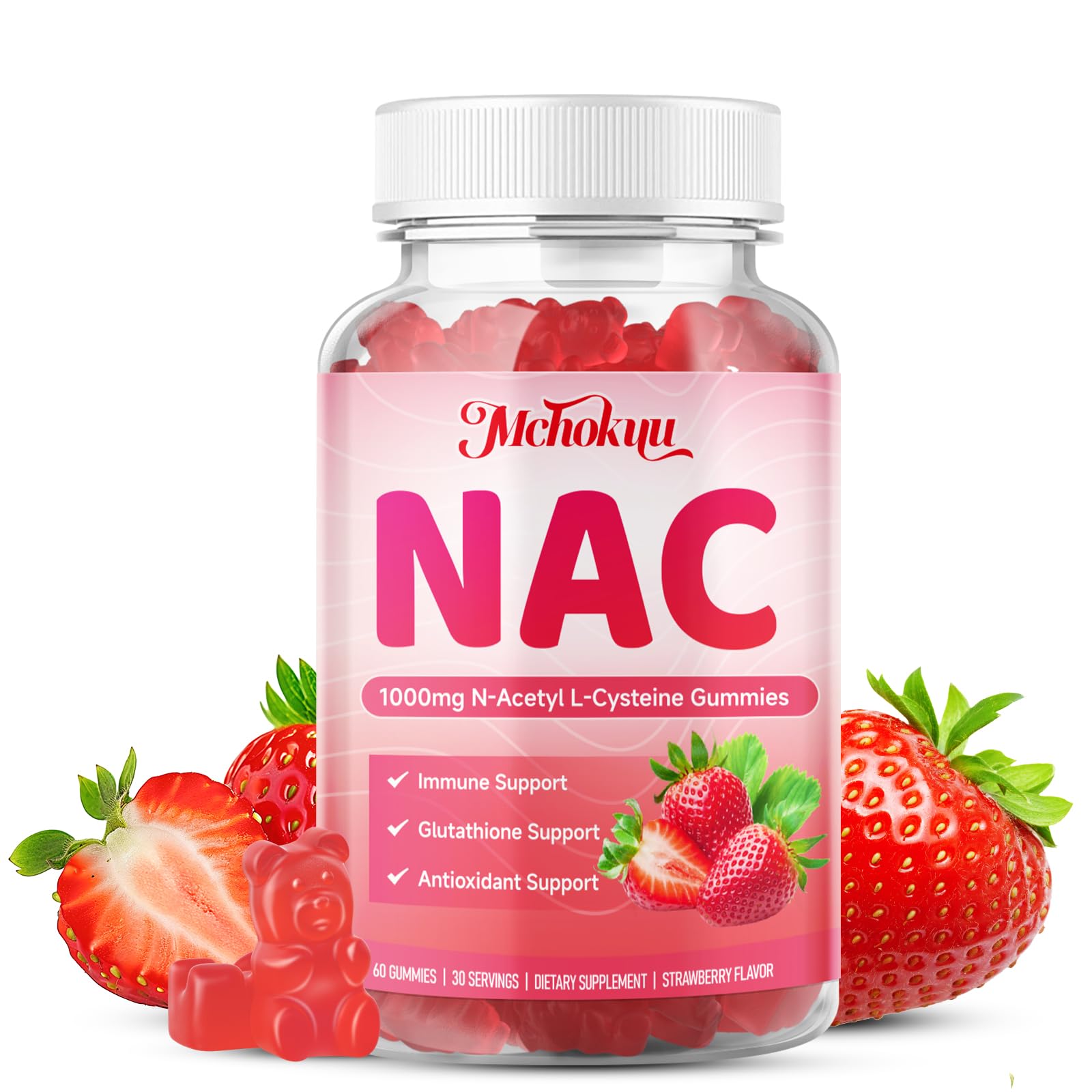 Amazon.com: Mchokuu NAC Gummies for Adults & Kids 1000mg Per Serving, NAC  Supplement N-Acetyl Cysteine for Immune, Glutathione & Antioxidant Support,  Sugar-Free Vegan Strawberry Flavor, 60 Count : Health & Household