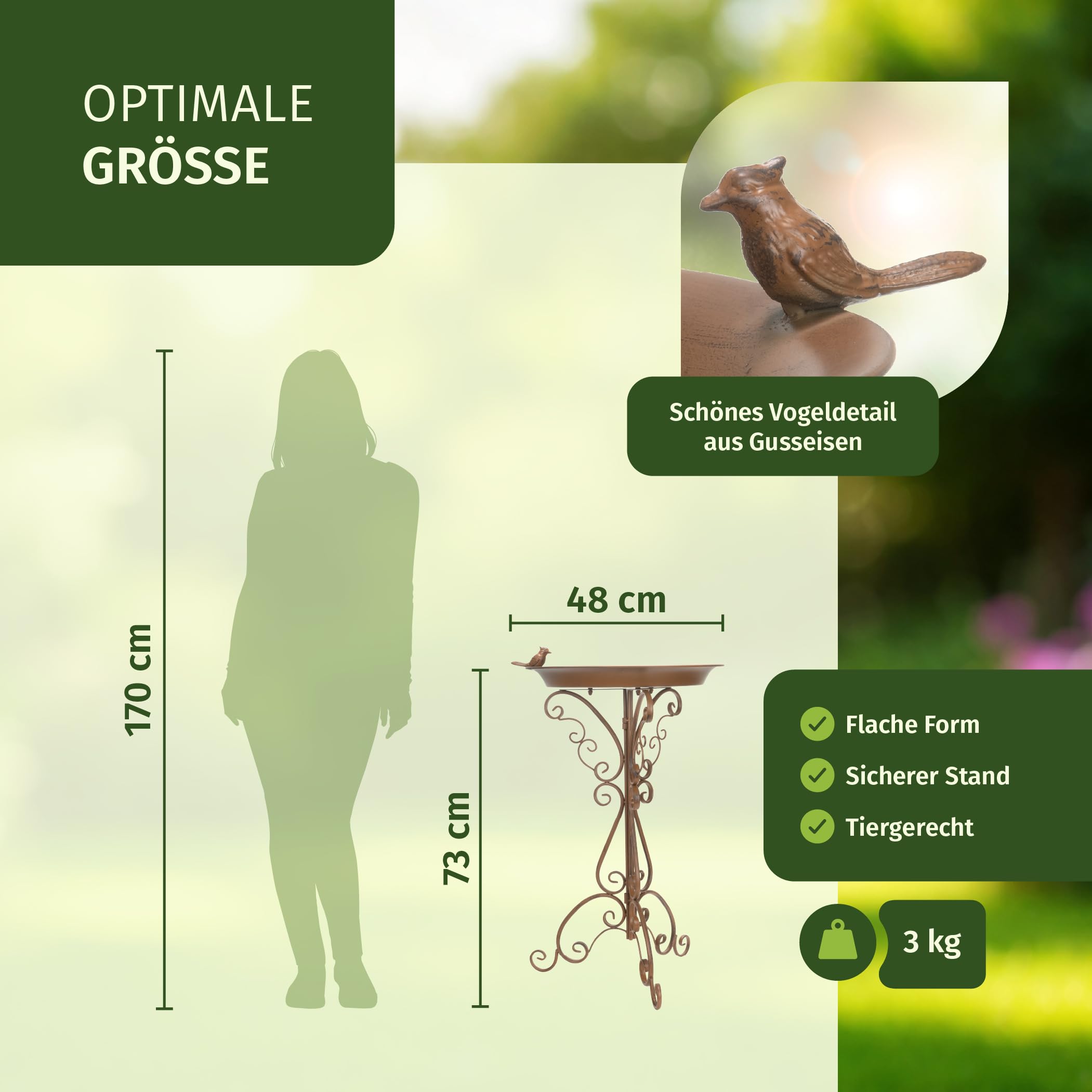 Moritz Vogeltränke Vogelbad Rostoptik braun Höhe 73cm stehend Vogelbecken Wassertränke frostsicher