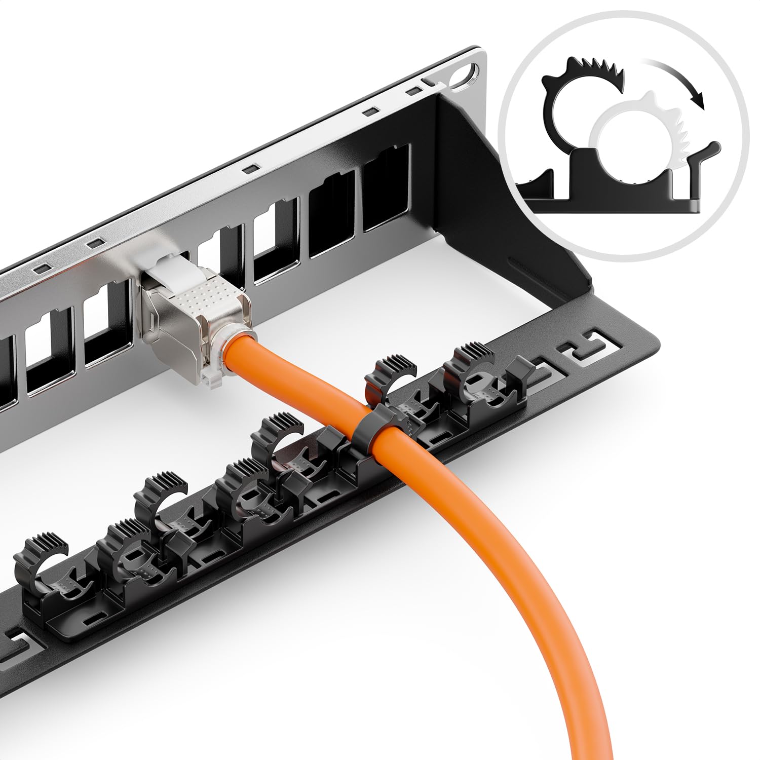 deleyCON Panneau de brassage modulaire 16 ports pour modules Keystone - 1 HE 19" Rack à montage en serveur avec fixation par clic LAN réseau - pour Keystones RJ45, HDMI, USB-A, USB-C, TV, SAT et plus.