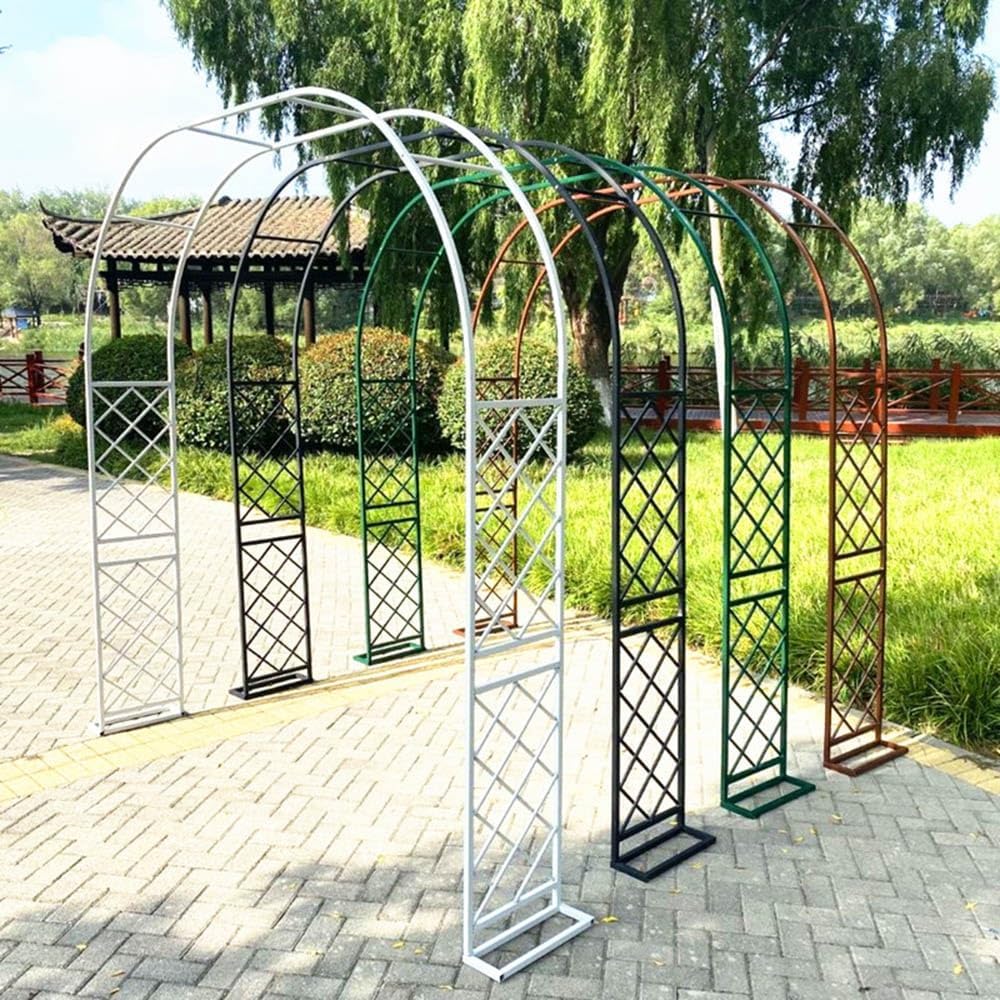 Metal Garden Arch Rose Arbor with Base Climbing Plant Support Trellis Arch,Wide 55''-146'' Heavy Duty Garden Arbors(Brown,110'' W x 98'' H)
