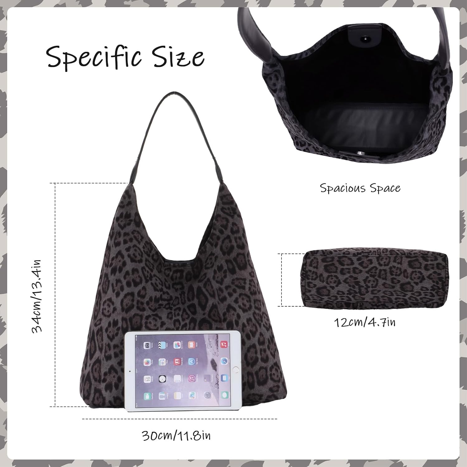 Oweisong Suede Leopard Purse for Women Leather Cheetah Print Tote Bag | Suede Hobo Handbag, Large Capacity, Vintage Satchel