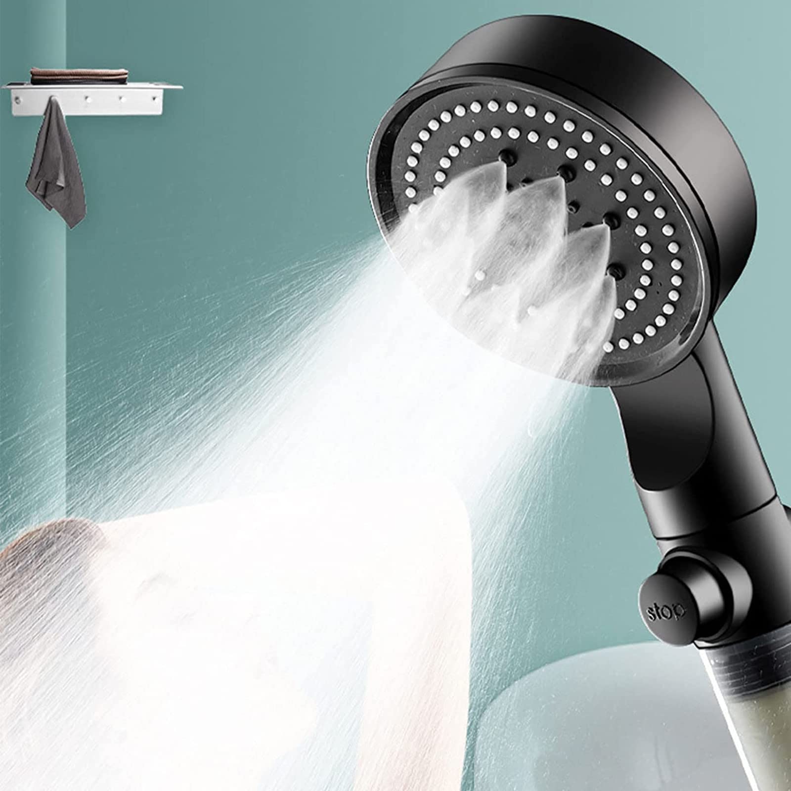 Alta Presión Alcachofa Ducha, 5 Modos Antical Alcachofa de Ducha de Mano, ABS Negro Mate Universal Ahorro de Agua Duchas de Baño Alcachofa Fácil de Instalación