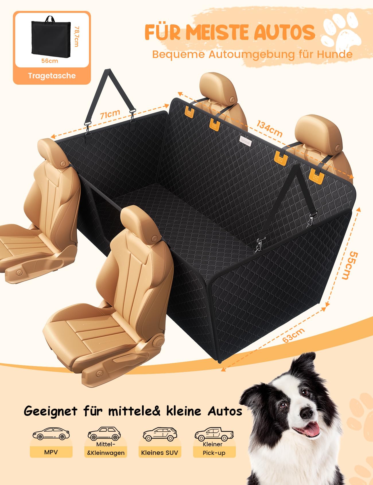 Lamicall Hundedecke Auto Rückbank, Autoschondecke Hund - [TOP Reißfestigkeit] Wasserdichte Hundematte Rücksitz mit 195kg Tragkraft, Kratzfeste Haustier Schutzmatte für Autositz, Für Autos & Kleine SUV