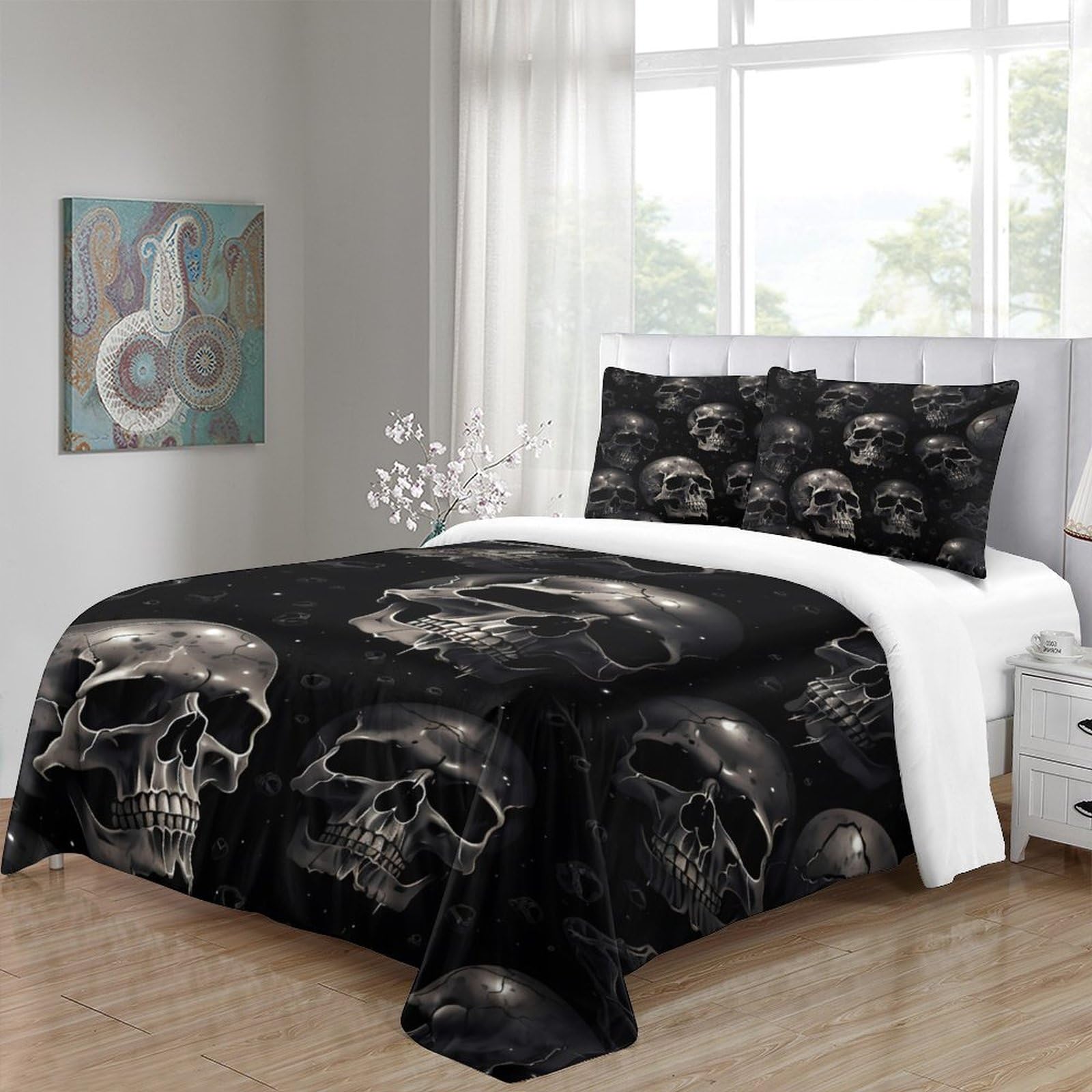 Gothic skullSet Di Copripiumino morbida Set di 3 Pezzi stampa 3D con cerniera Dark horror pattern copripiumino con federa traspirante ultra morbido e traspirante for bambini Super king（260x220cm）