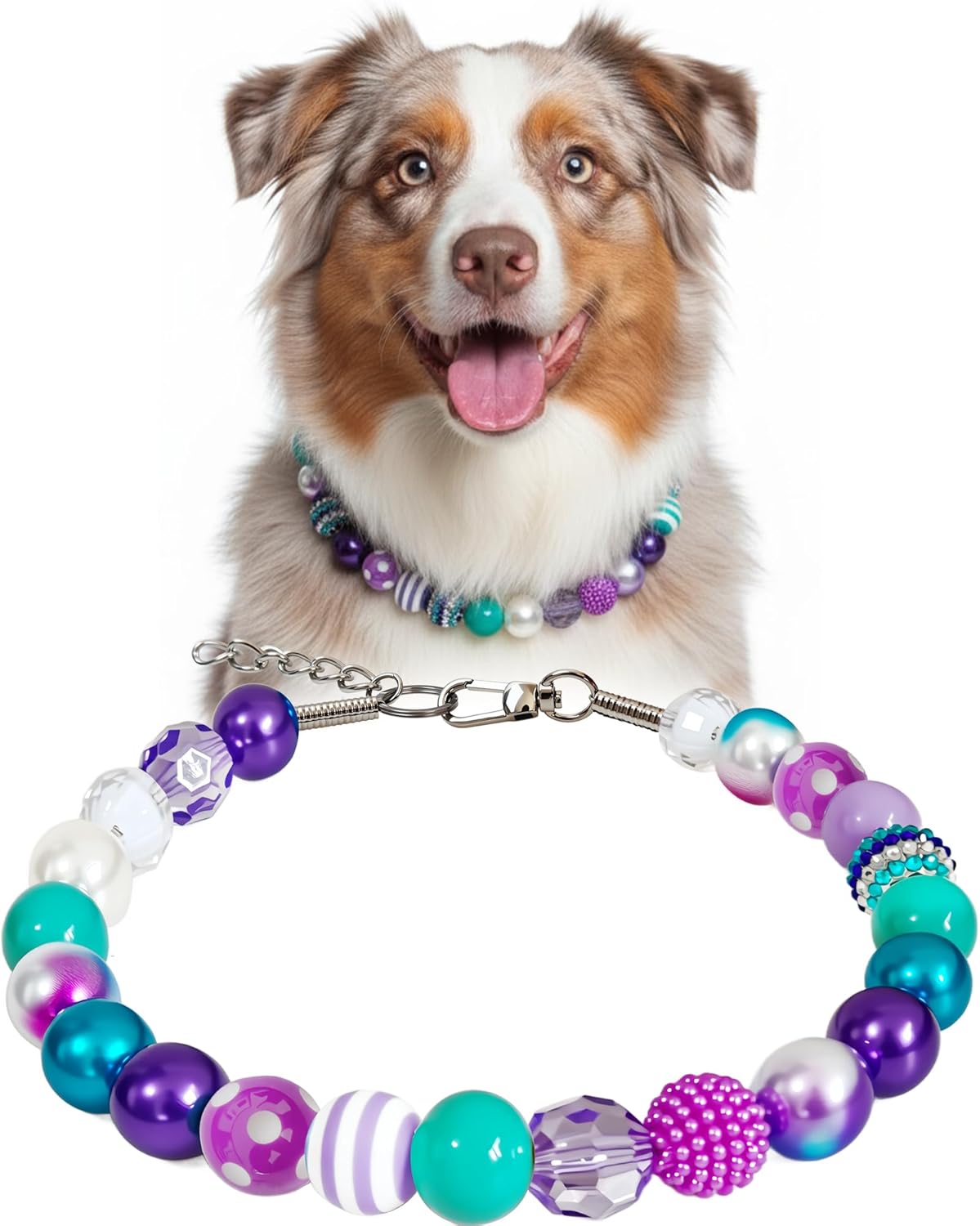KUDES Bubblegum Dog Collar Necklace- Mermaid-Inspired 20mm Chunky Beads | Adjustable Rhinestone Pearl Collar for Medium & Large Dogs | Glamorous Party Daily Wear Accessory
