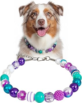 Bubblegum Dog Collar Necklace- Mermaid-Inspired 20mm Chunky Beads | Adjustable Rhinestone Pearl Collar for Medium & Large Dogs | Glamorous Party Daily Wear Accessory