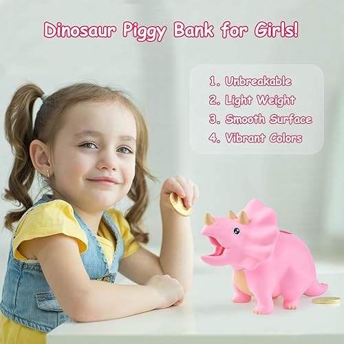 Miniatura 2 de Juguetes de dinosaurio para niños, alcancía de dinosaurio para niñas, banco de monedas de plástico irrompible, gran regalo para cumpleaños, Pascua,