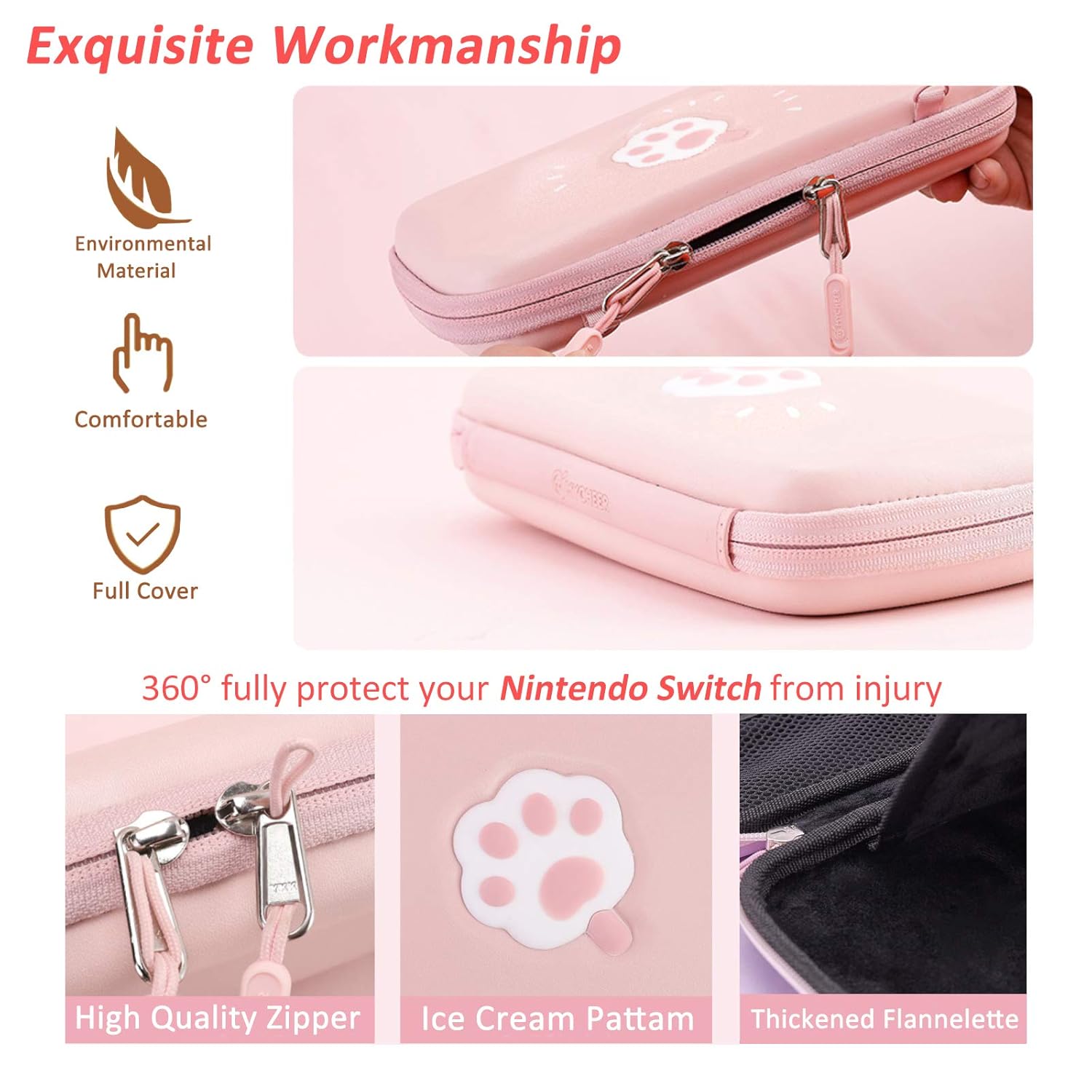 🔥 Cashback up to 70% Carrying Case for Nintendo Switch Lite Portable Travel Bag - Cute Paw Ice Cream Ultra Slim Hard Protective Storage Cover Accessories - With 8 Game Cards Slot & Removable Strap & 4 Thumb Grip