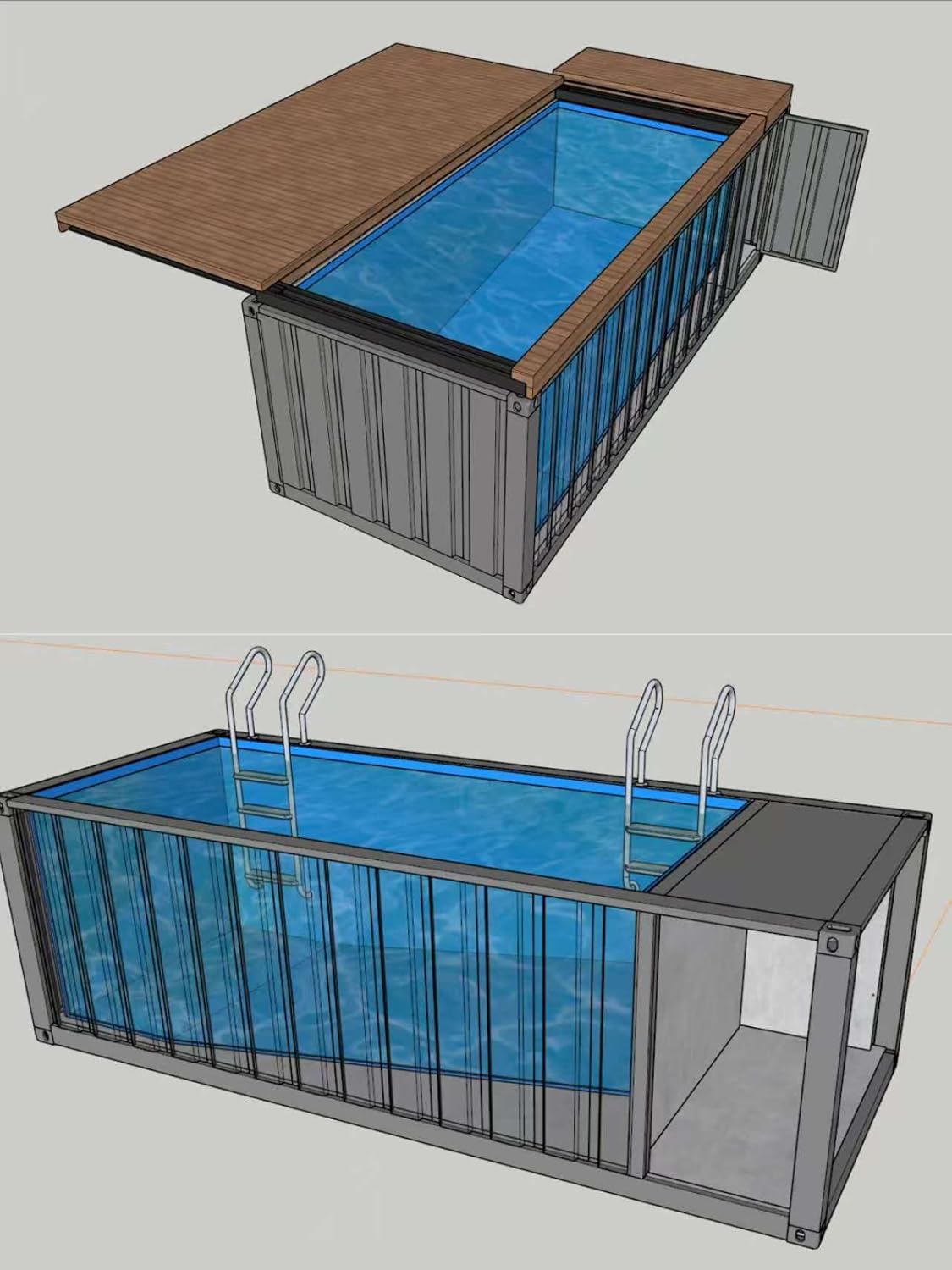 Container Swimming Pool with Modular Above Ground Design, Acrylic Liner and Optional Heating System, for Backyard Recreation, Outdoor Leisure and Vacation Homes