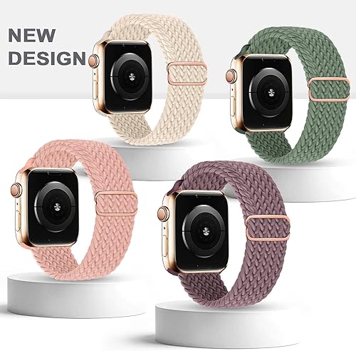 Miniatura 2 de Paquete de 4 correas trenzadas Solo Loop compatibles con Apple Watch de 1.614, 1.575, 1.496 pulgadas, para mujeres y hombres, correas elásticas