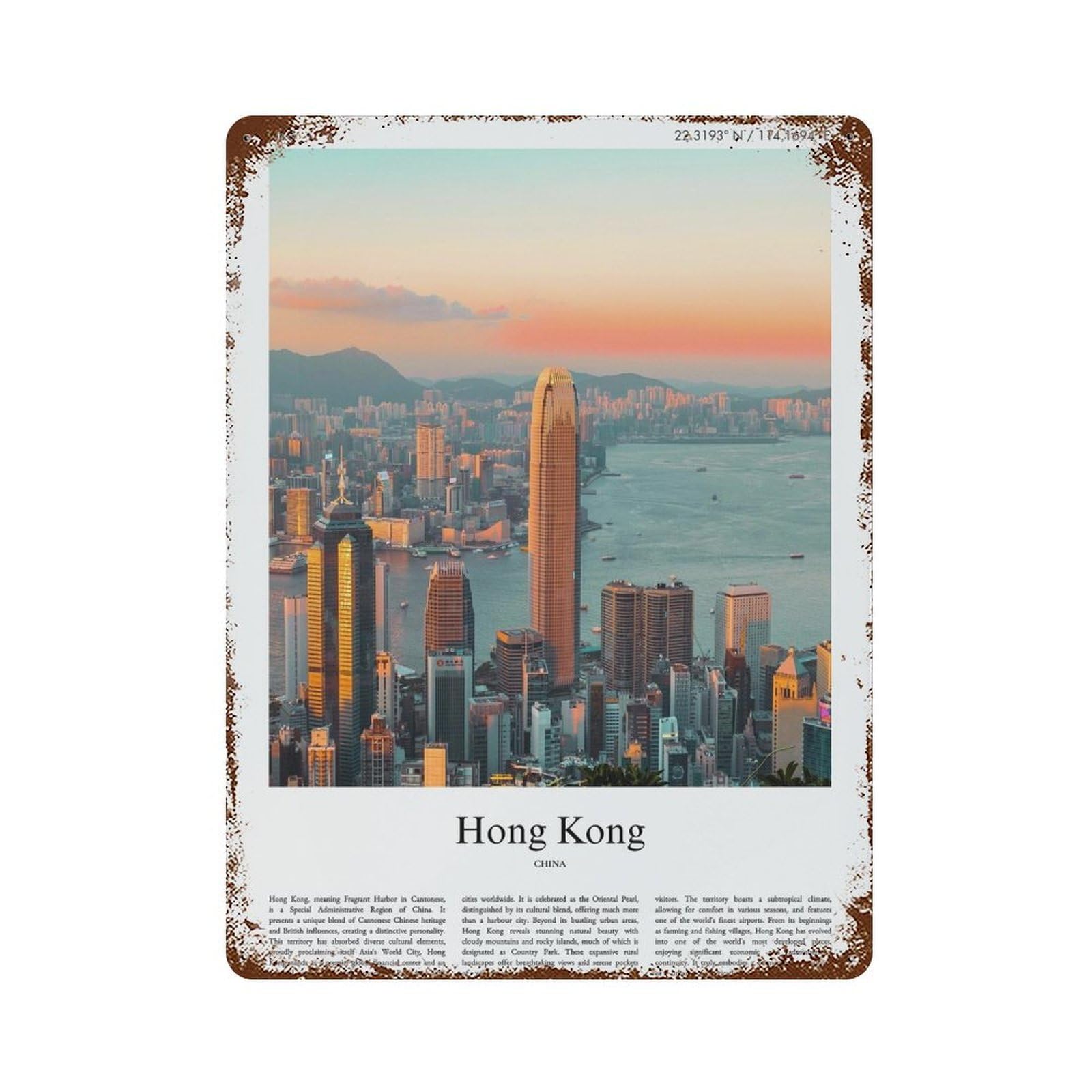 xiaoxiaoshen Hong Kong China City Scenery Wall Decor Art Metal Tin Poster Modern Home Decor Art Home Bar Shop Decorations Vintage Sign 40x30cm