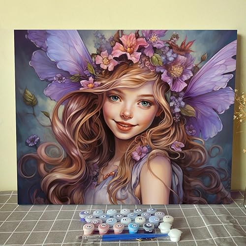 Miniatura 2 de Angel morado - Pintura por números para principiantes, delicadas muñecas con corona de pintura por números sobre lienzo, fácil de pintar obras de