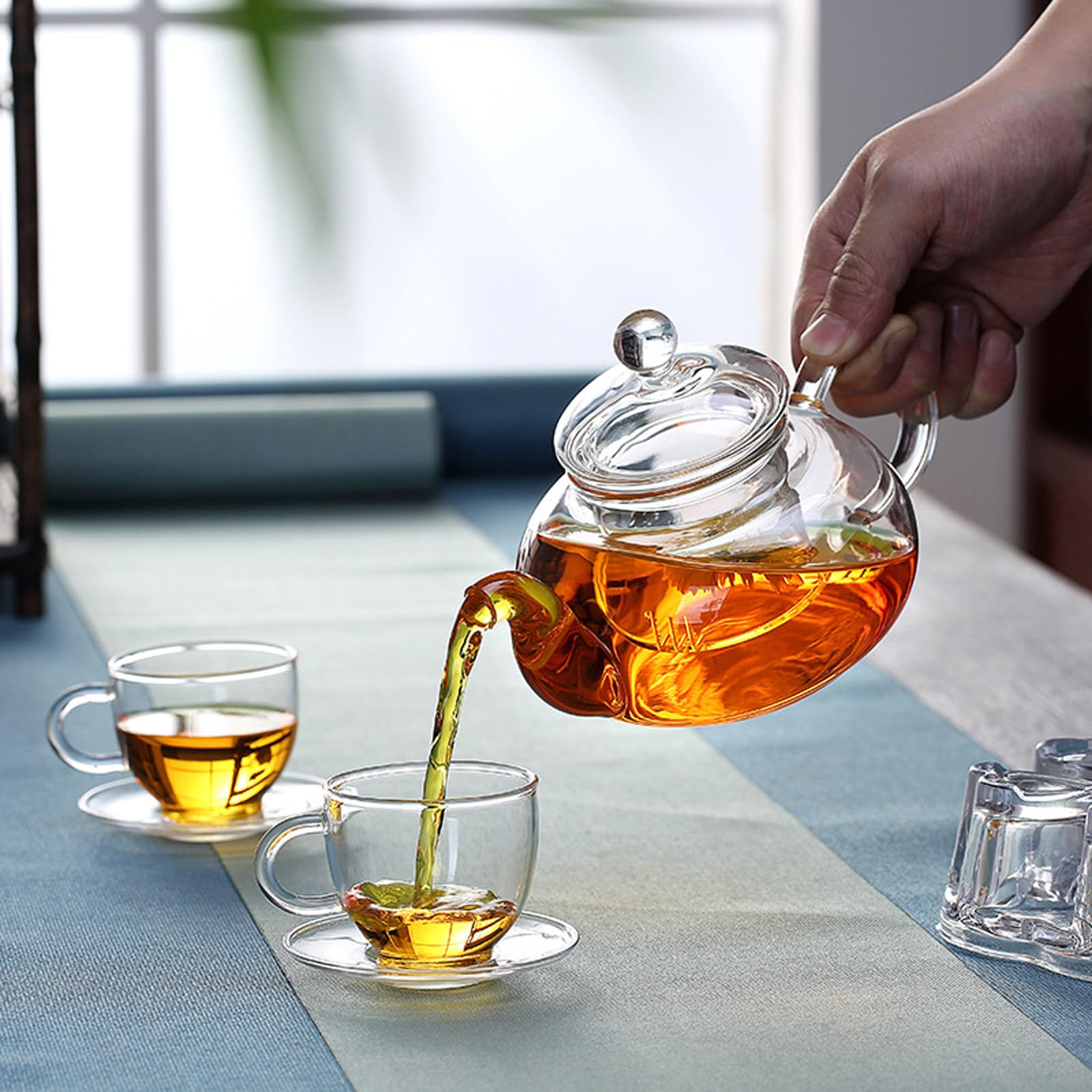 Teiera in vetro, piccola teiera con colino da tè rimovibile, resistente al calore e al microonde, per la preparazione di tè sfuso, 400 ml