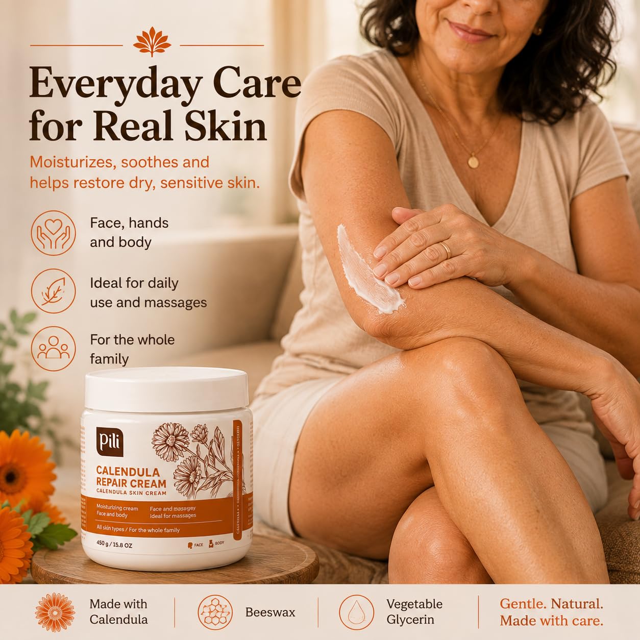 Crema hidratante de caléndula para piel áspera, seca o agrietada, 45 g