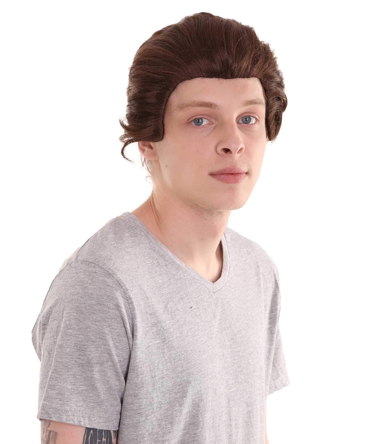 HPO Adult Men's Fancy Short Brown Wig, Perfect for Halloween, Flame Retardant Synthetic Fiber