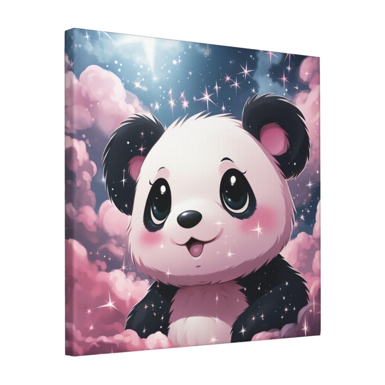 FodPand Pink Panda Canvas Wall Art for Living Room Wall Decor 16"x16" Modern Artwork Painting Pictures Hanging Canvas Prints Aesthetic Wall Art for Bedroom Bathroom Office Wallart Decor