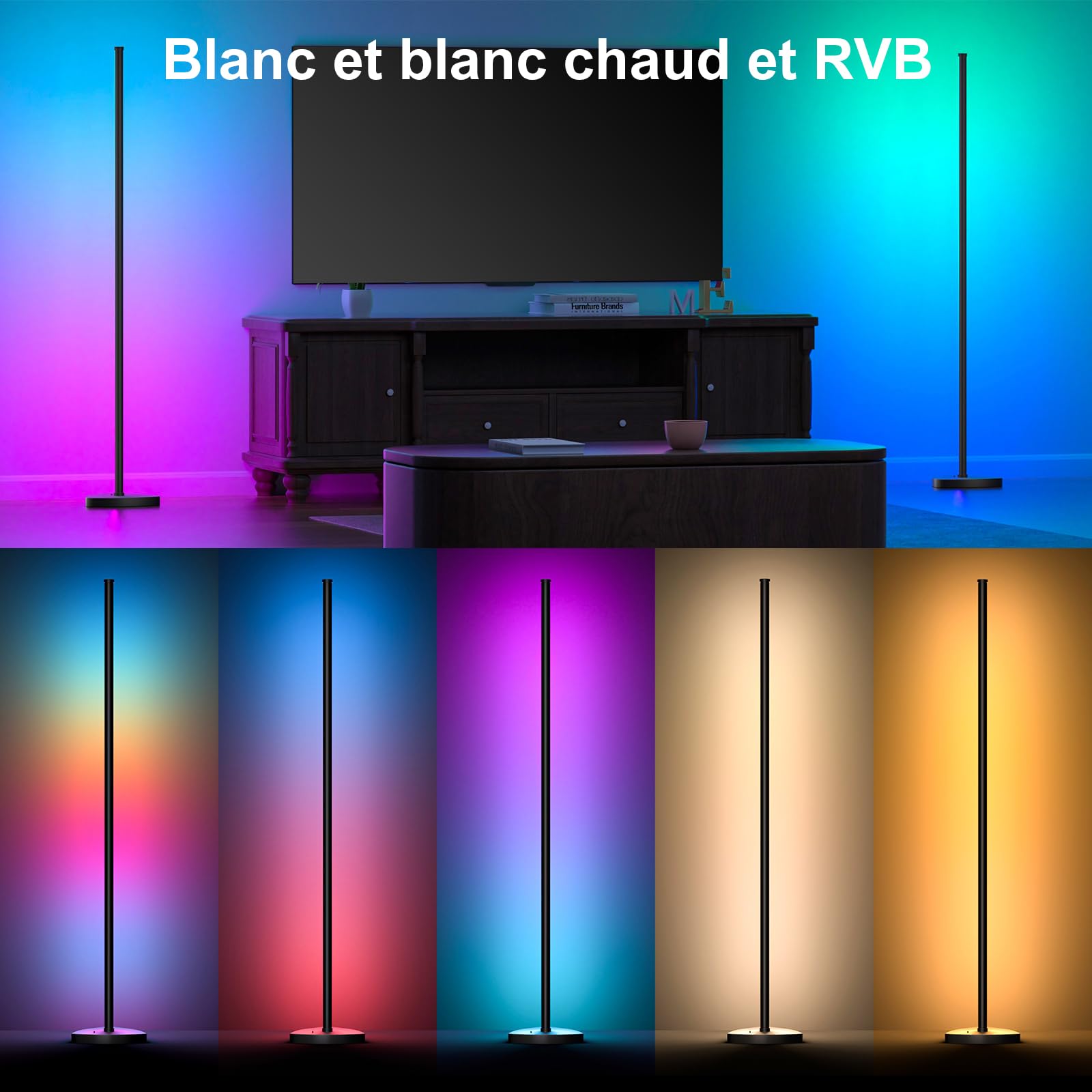 Lampadaire LED d'Angle, 143cm Lampe sur Pied RGB avec APP Contrôle et Télécommande, Musique Sync&16 Millions Couleurs, Lampadaire Salon pour Chambre, Salle de Jeux & Décoration de Fête