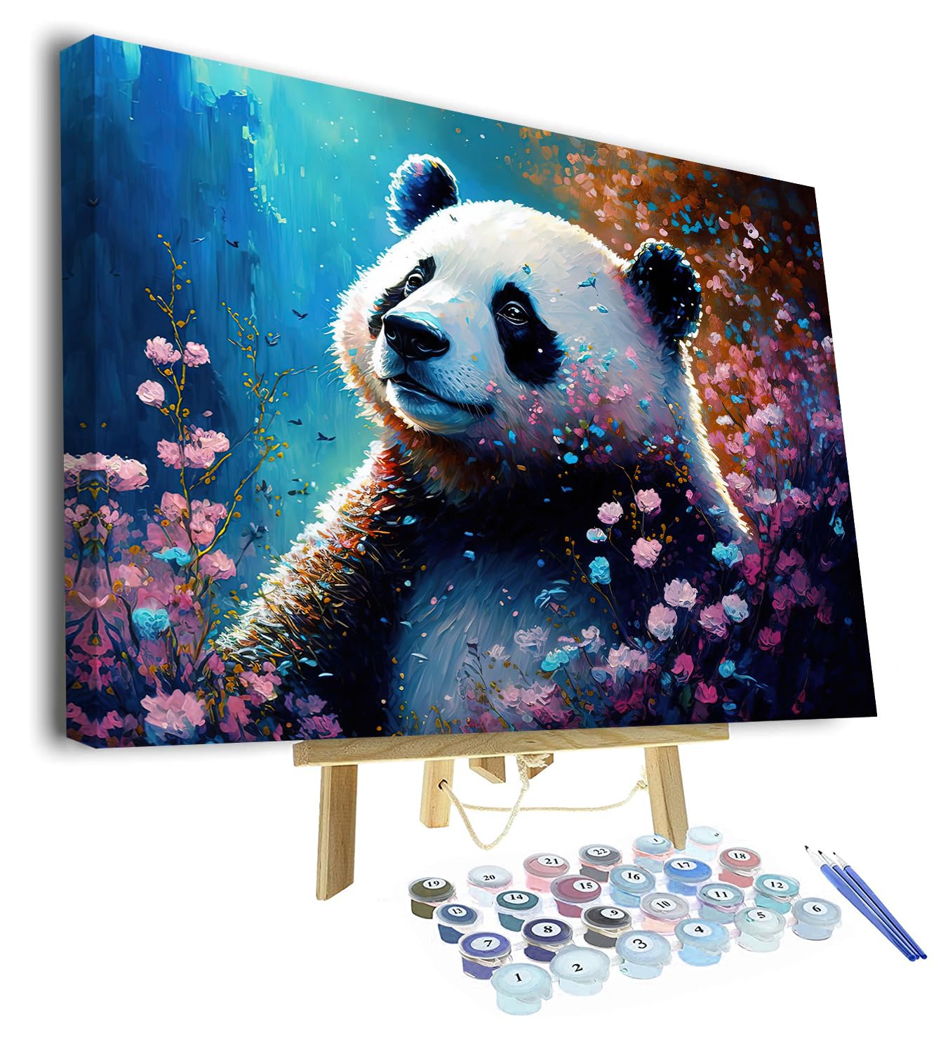 TISHIRON Tiere DIY Malen nach Zahlen Erwachsene Panda und Blumen Erwachsene Malen nach Zahlen Kits mit Pinseln Acrylmalerei Kunsthandwerk für Erwachsene Kinder 40 x 50 cm(Rahmen)