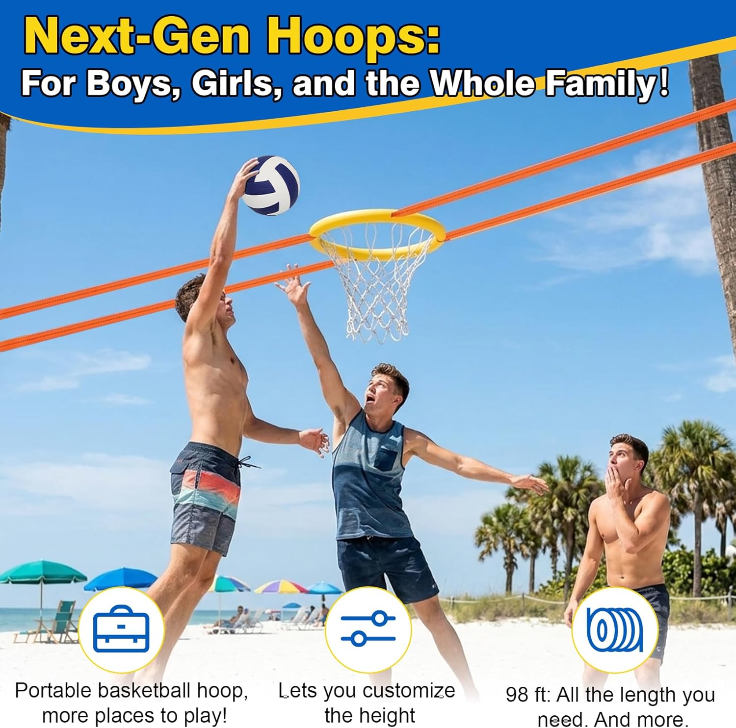 Beach Basketball Hoop for Sand, Portable Basketball Hoop with Adjustable Height for Kids Teens, On Lawn Grass, in Backyard, at Pool, New Travel Basketball Hoop Sport for Boys, Girls, Family