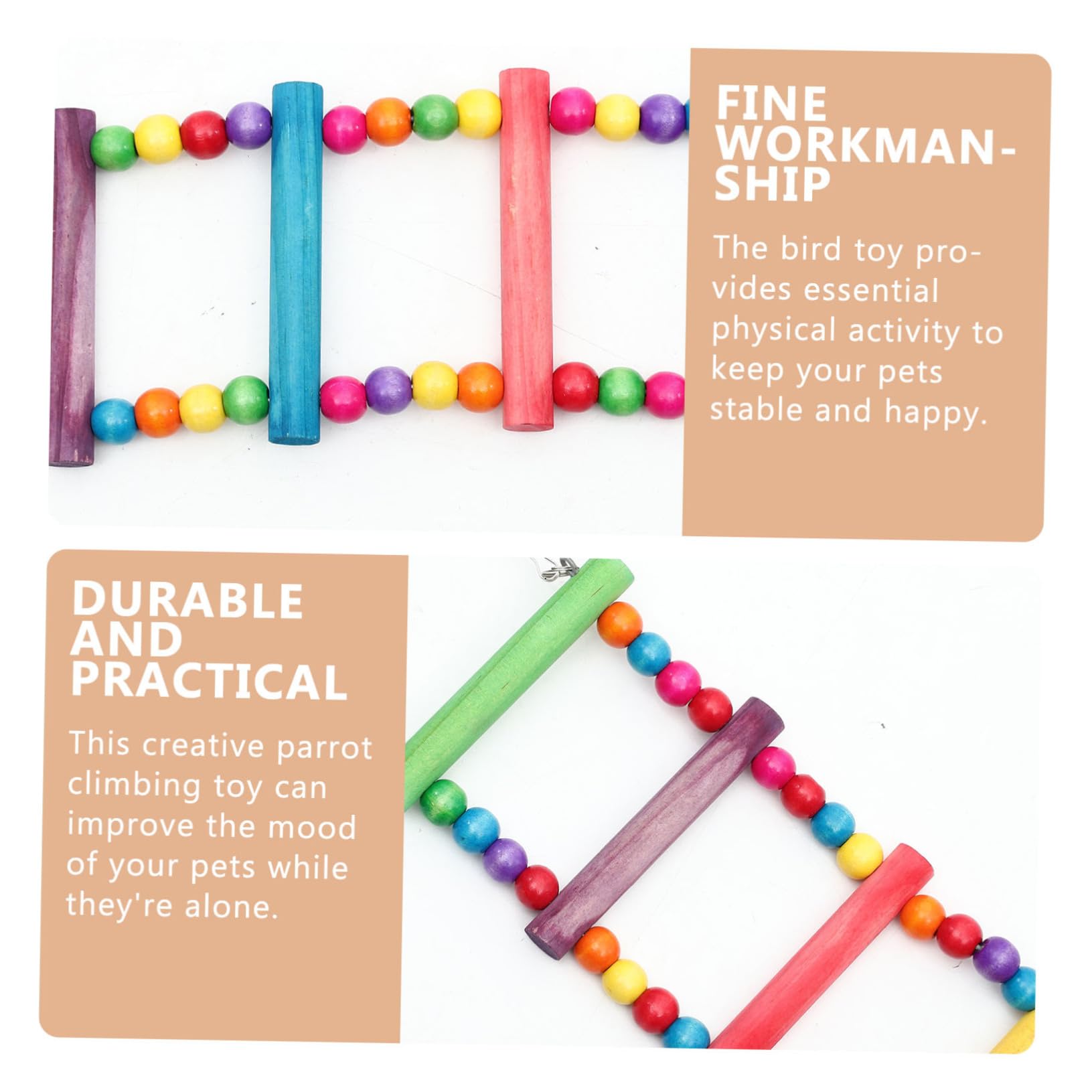 Kisangel Parrot Ladder Toy Bird Climbing Ladder Bird Cage Accessory Parrot Cage Hanging Wood Toy