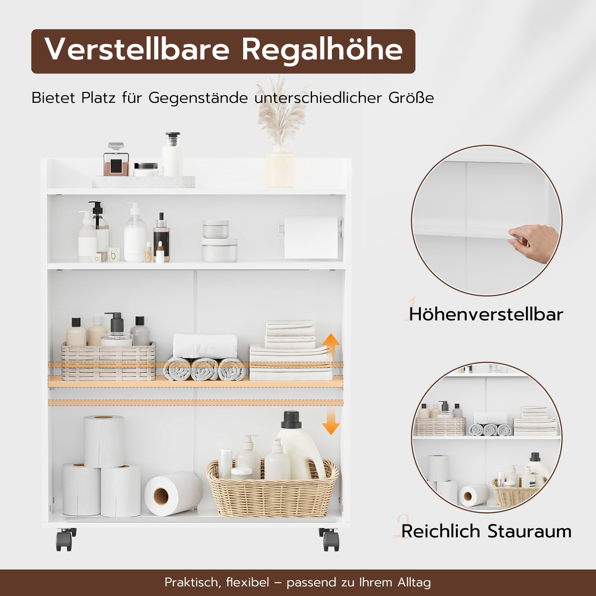 APICIZON Badezimmerschrank mit Rollen, Badschrank Schmal, Nischenschrank