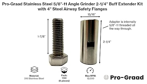 Miniatura 3 de Pro-Graad Kit de extensor de pulido de amoladora angular de acero inoxidable de 58 "-11, rueda de pulido de vías respiratorias eje de extensión de