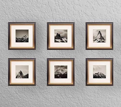 Miniatura 4 de Marco de fotos vintage neutro de caoba negra y latón antiguo, de 8 x 8 pulgadas, 2 tonos, perfil de madera real pintado a mano, archivo cremoso de