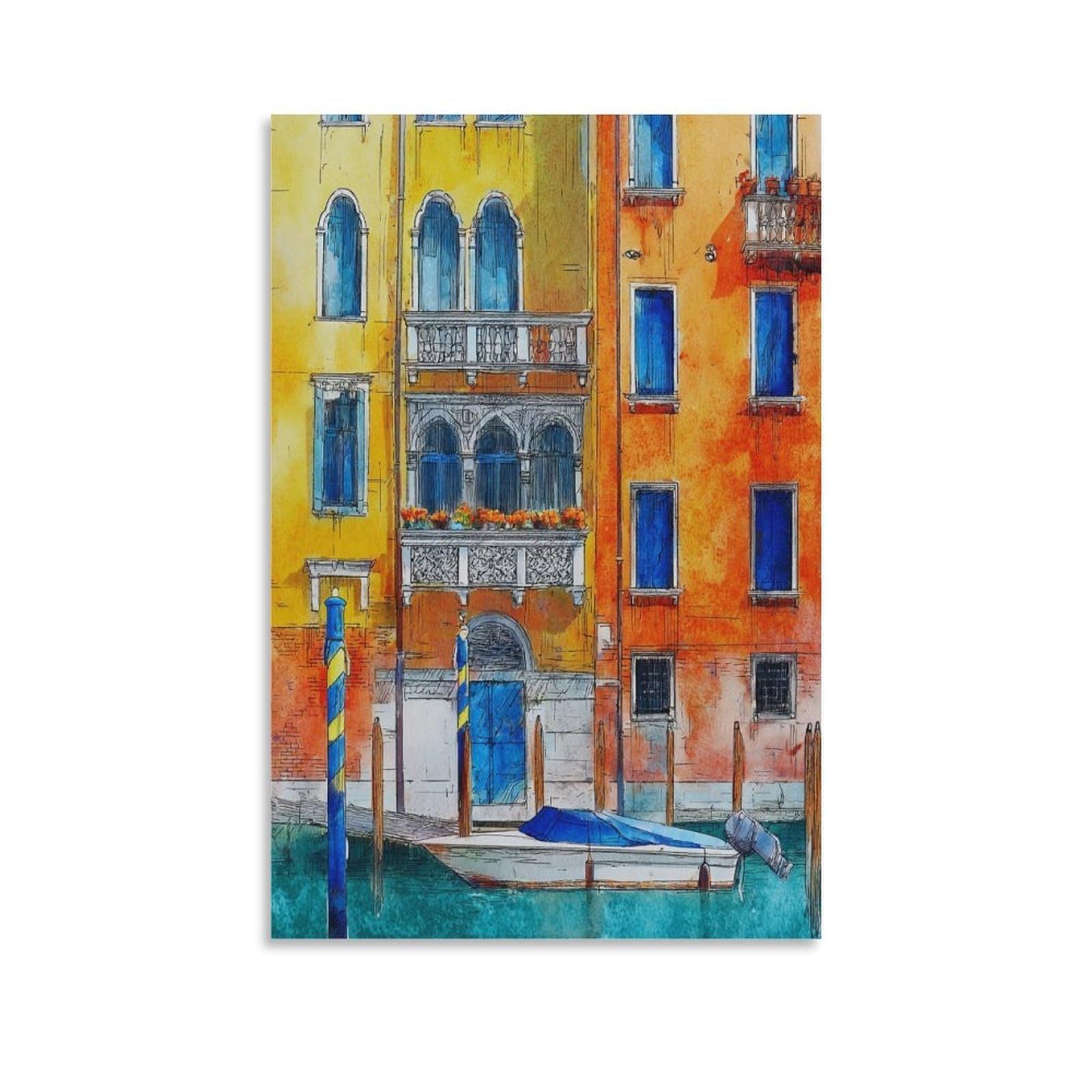 Lcynnh Unframe-Style Venice 08X12inch(20X30cm) Vintage Travel Poster Watercolor Canvas Art