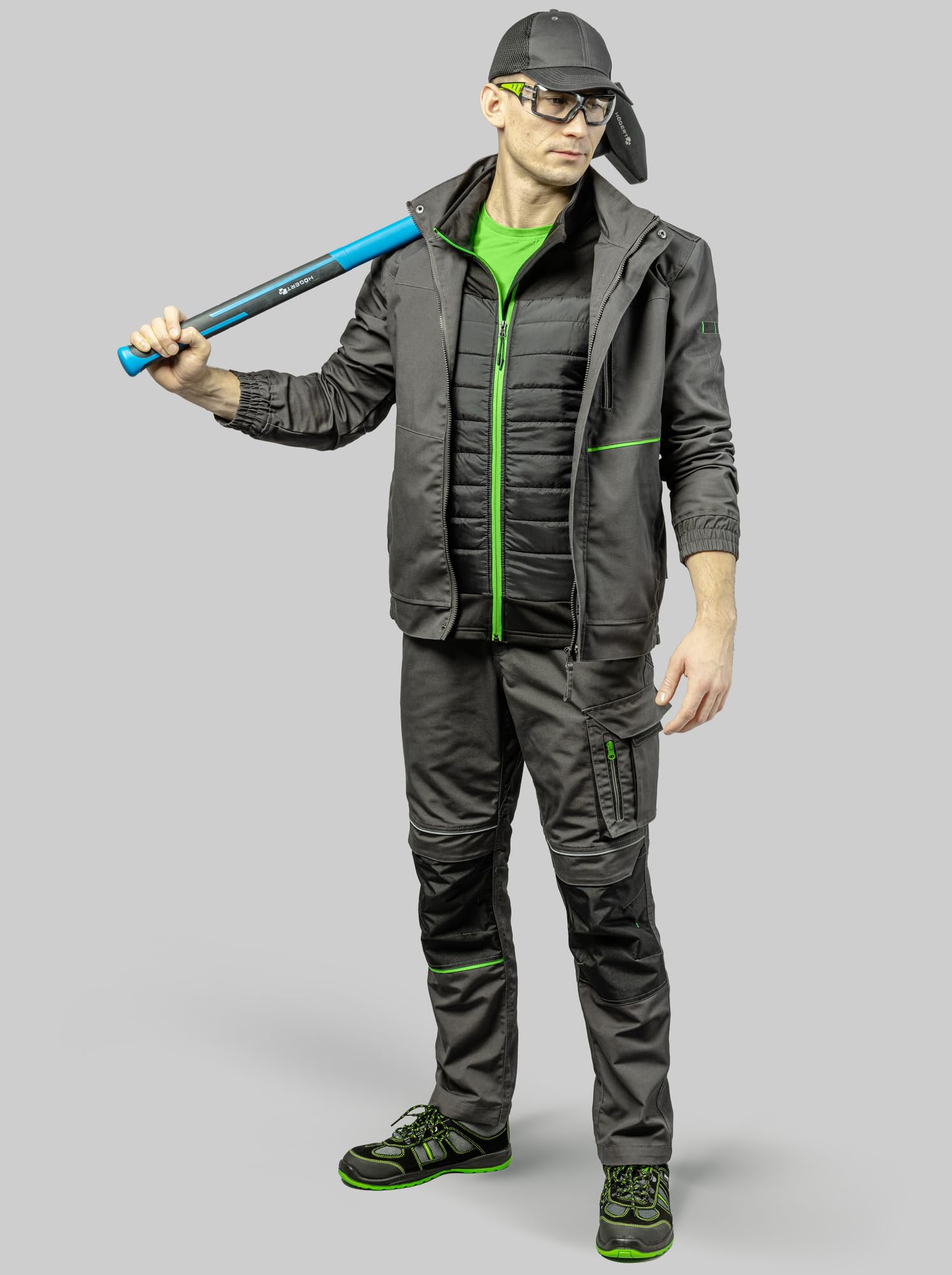 Högert Technik Arbeitshose LEMBERG, Oxford 300D Knieverstärkung, Reflektoren, Viele Taschen, 270 g/m², Bundhose für Handwerker, Dunkelgrau